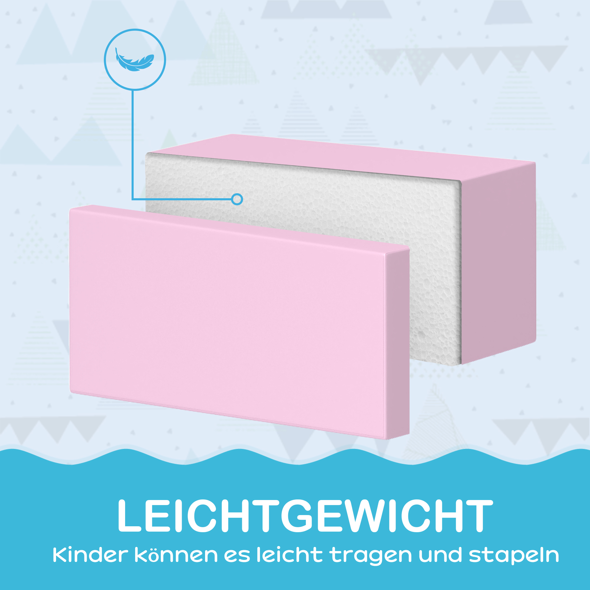 Schaumstoff-Bausteine für Kinder, fördert Kreativität, Kunstleder, 40x40x20 cm, Mehrfarbig, 1-3 Jahre