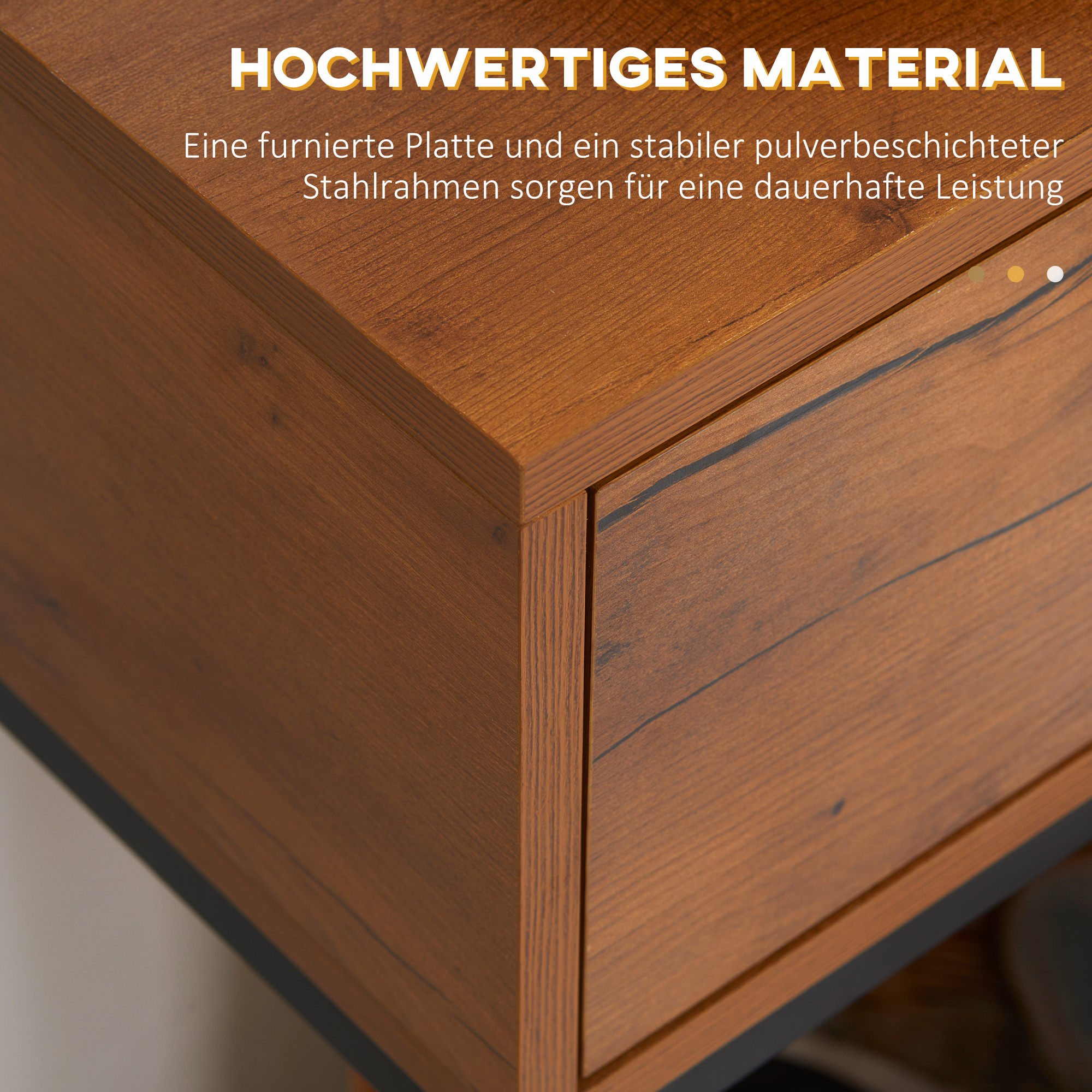 Konsolentisch im Industriedesign, Beistelltisch, Sideboard, 1 Schublade, Braun + Schwarz