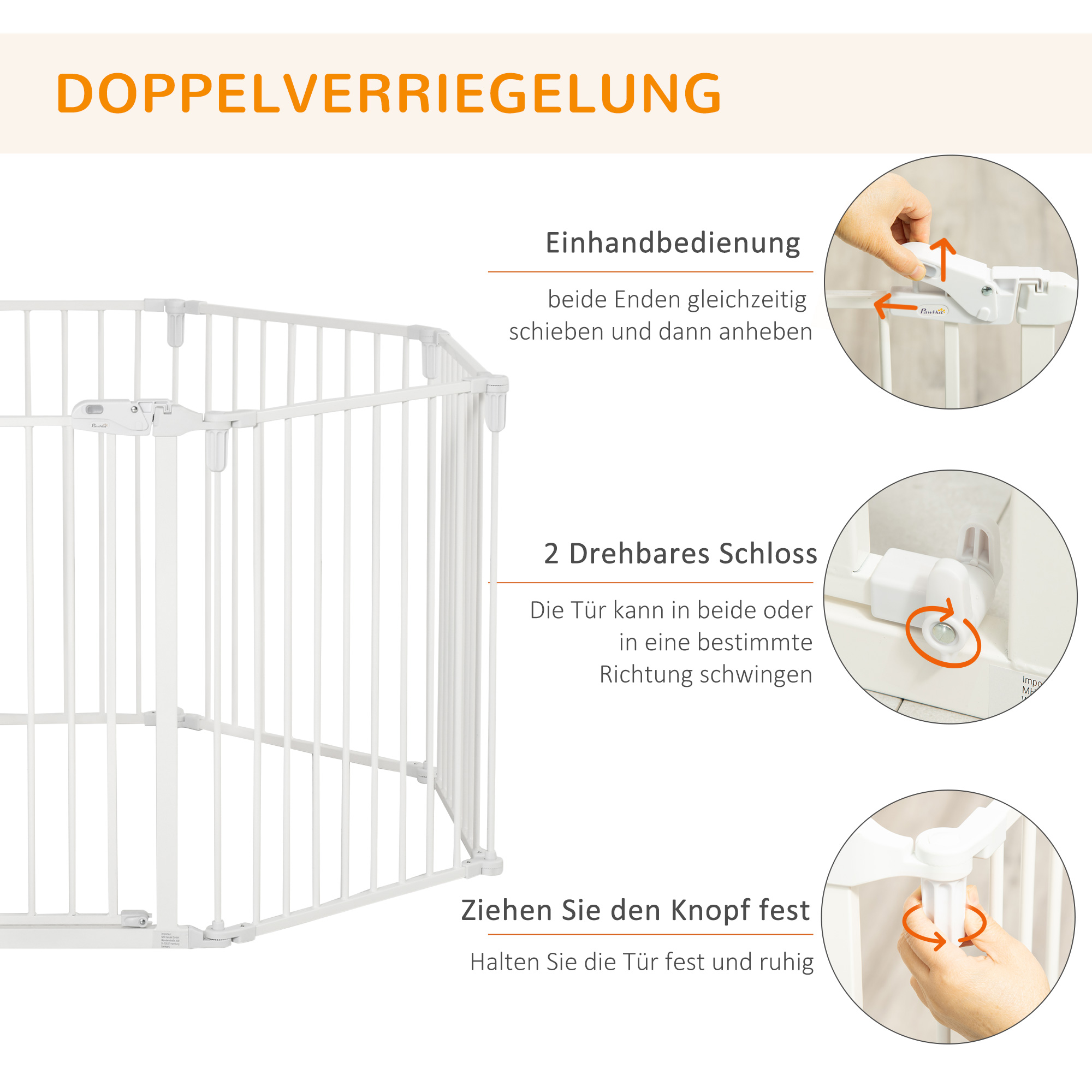 Welpenauslauf 8-teilig, faltbar 60 x 76 cm Welpenlaufstall mit Tür, Hundegitter für kleine, mittelgroße Hunde, Freigehege für Tür, Kamin, Treppe, Weiß
