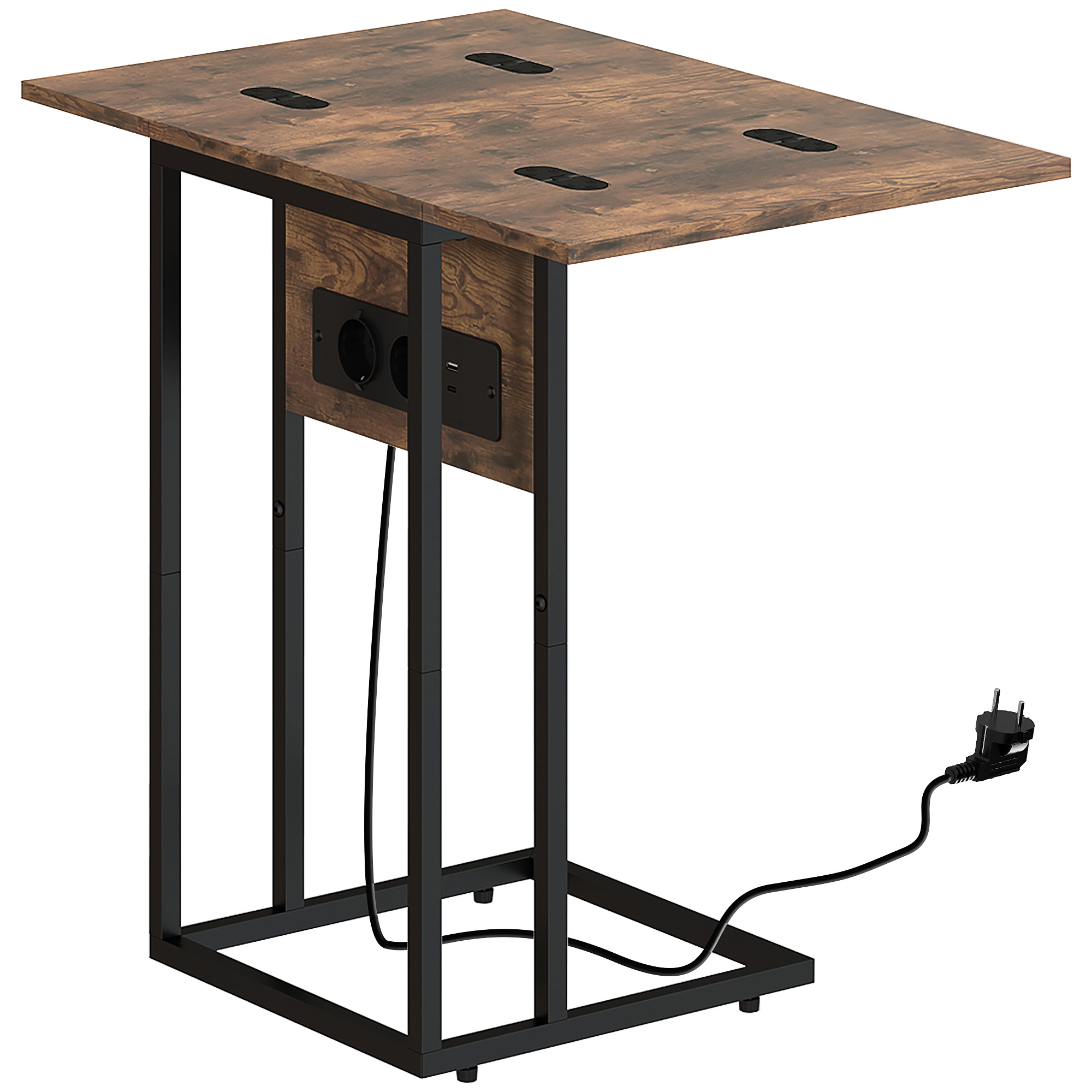 Klappbarer Beistelltisch, Ladestation mit USB-Ports, Metall, 39 x 29 x 57 cm, Braun