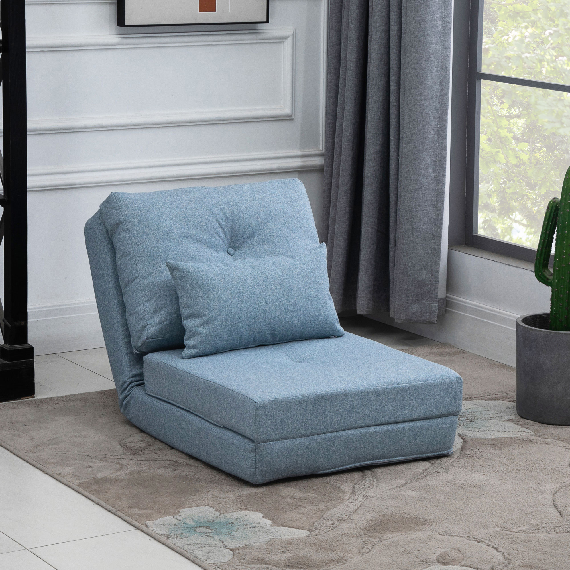 Bodensessel Klappmatratze Schlafmatte, 2-in-1-Design, abnehmbares Kissen, 60 x 80 x 56 cm, Himmelblau