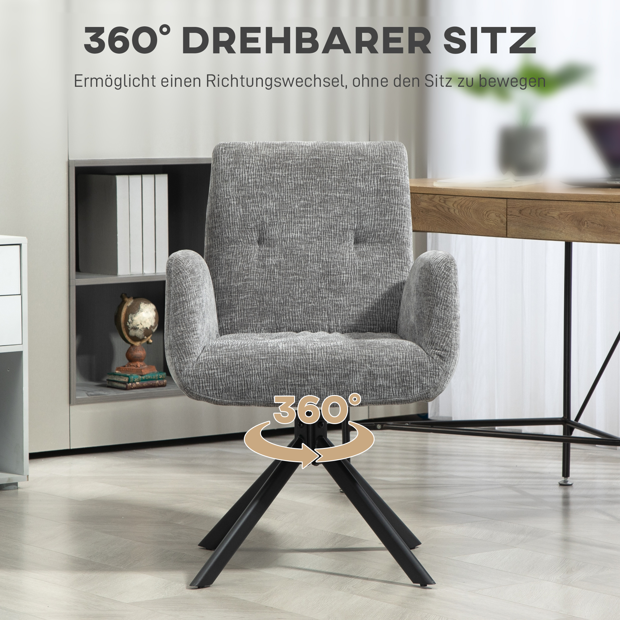 Polstersessel, Akzentsessel, modernes Design, drehbar, bis 120 kg, Dunkelgrau