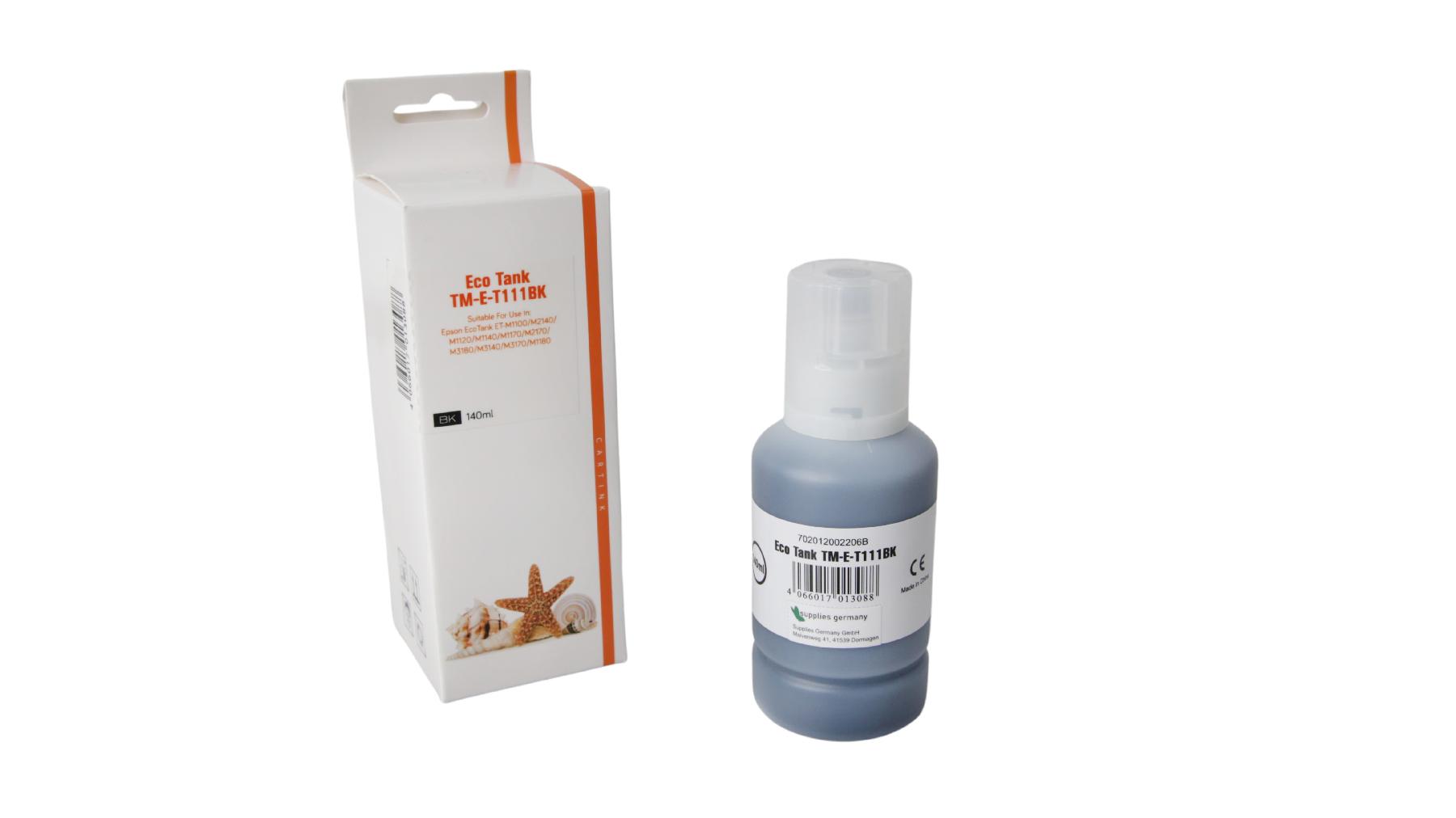 T111schwarz Eco Tank Nachfüllflasche schwarz für Epson / C13T03M140 / 140ml