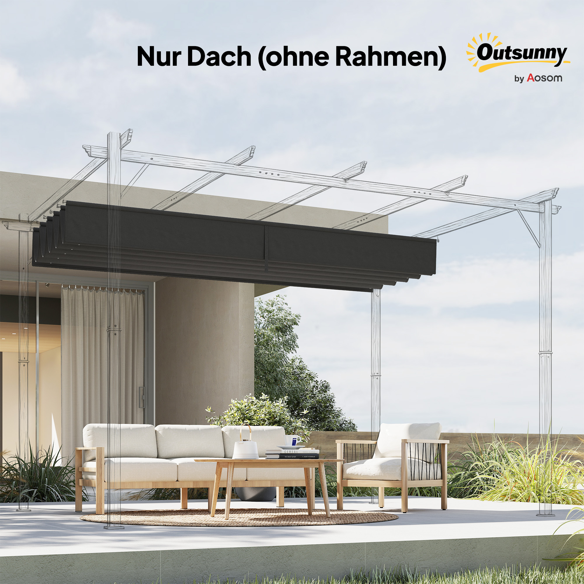 Ersatzplane für 3x3m Pavillons, mit Wasserablauflöchern, 2,50 x 2,55 m, Dunkelgrau