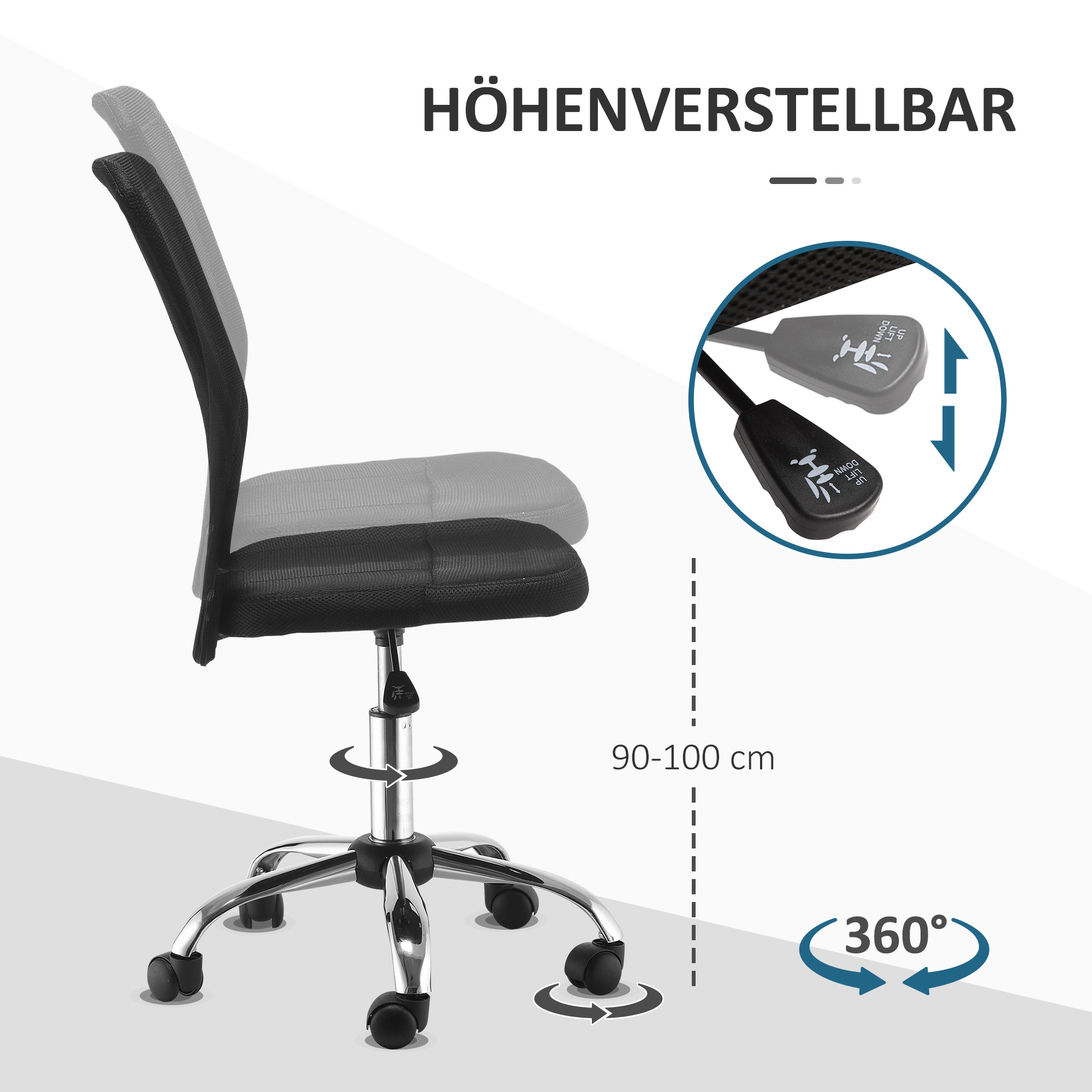 Bürostuhl Schreibtischstuhl, höhenverstellbar, Mesh, 43 cm x 58 cm x 100 cm, Schwarz