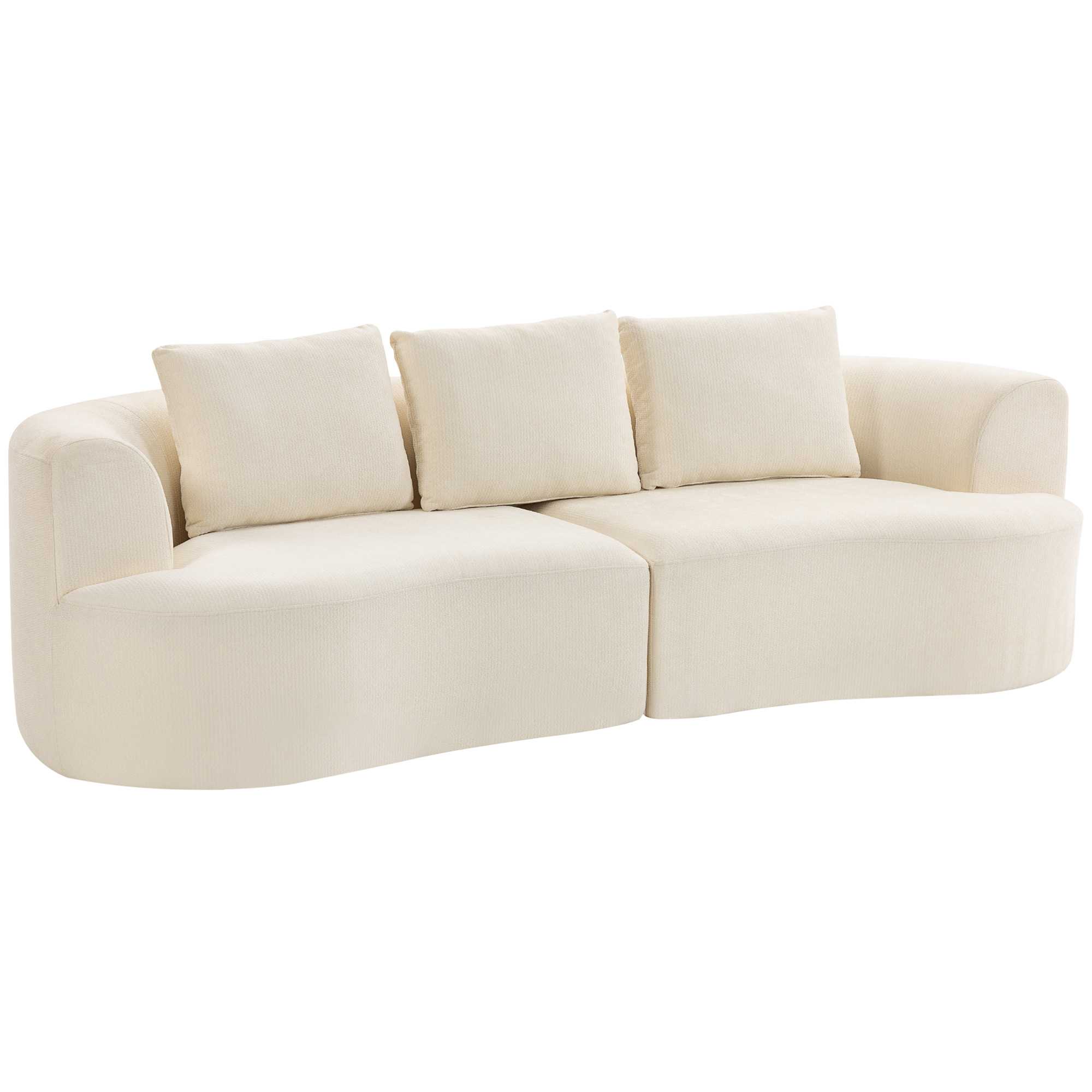 3-Sitzer-Sofa, 260 cm Chenille-Sofa mit breiter Sitzfläche, Federkernpolsterung, hochdichtem Schaumstoff, 3 Kissen, cremeweiß