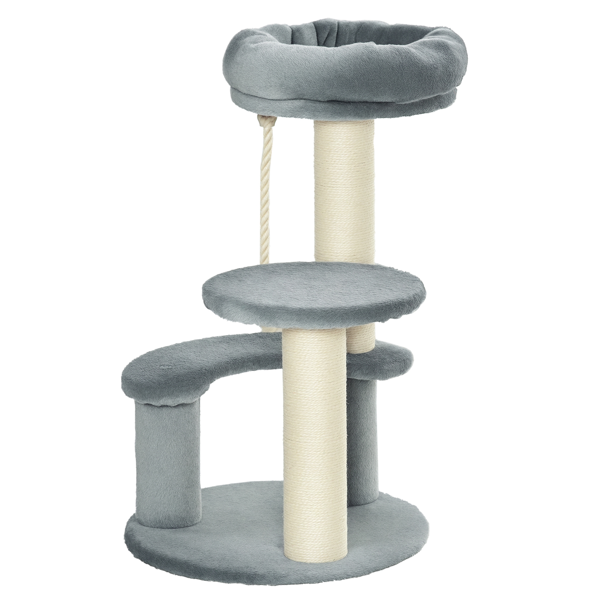Kratzbaum 65 cm Kleiner Katzenbaum mit Katzenbett, Liegeplattform, Katzenkratzbaum mit Sisalsäulen Katzenmöbel für Katzen bis 3,5 kg, Grau