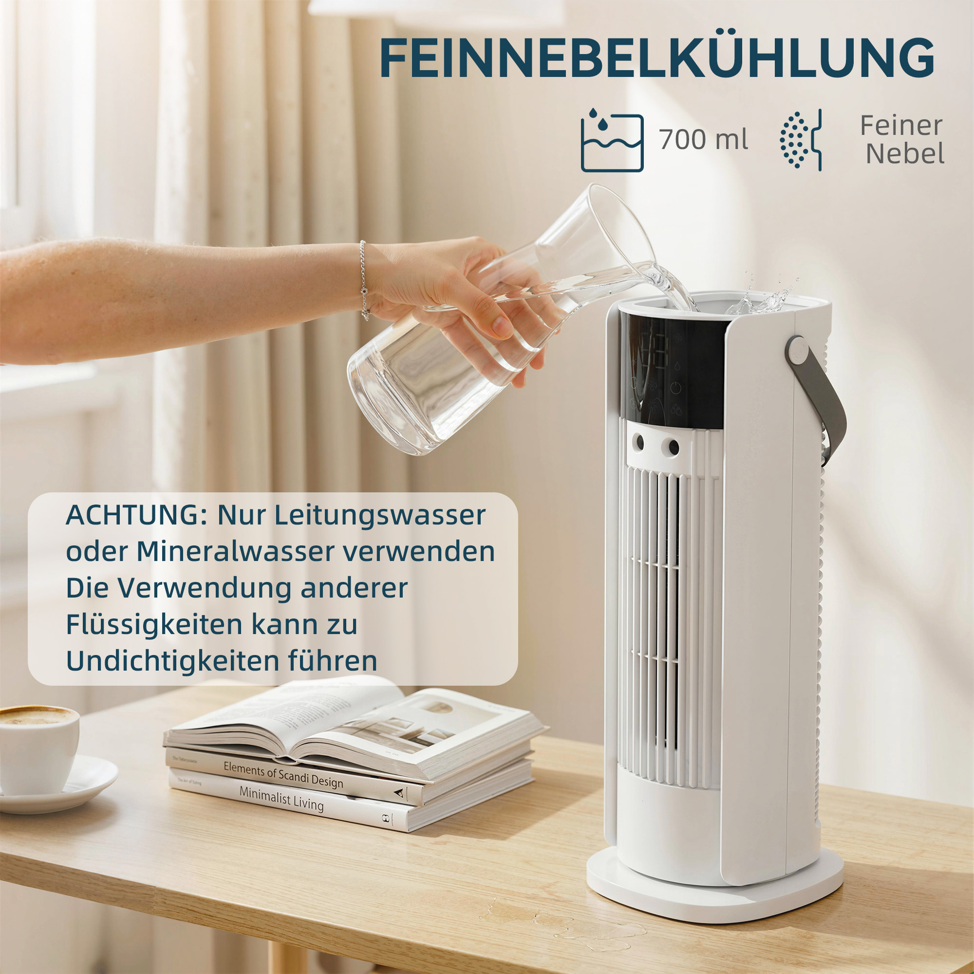 Turmventilator für das Schlafzimmer, 40 cm Tischventilator mit Nebelfunktion, 3 Geschwindigkeiten, 90° Oszillation Timer