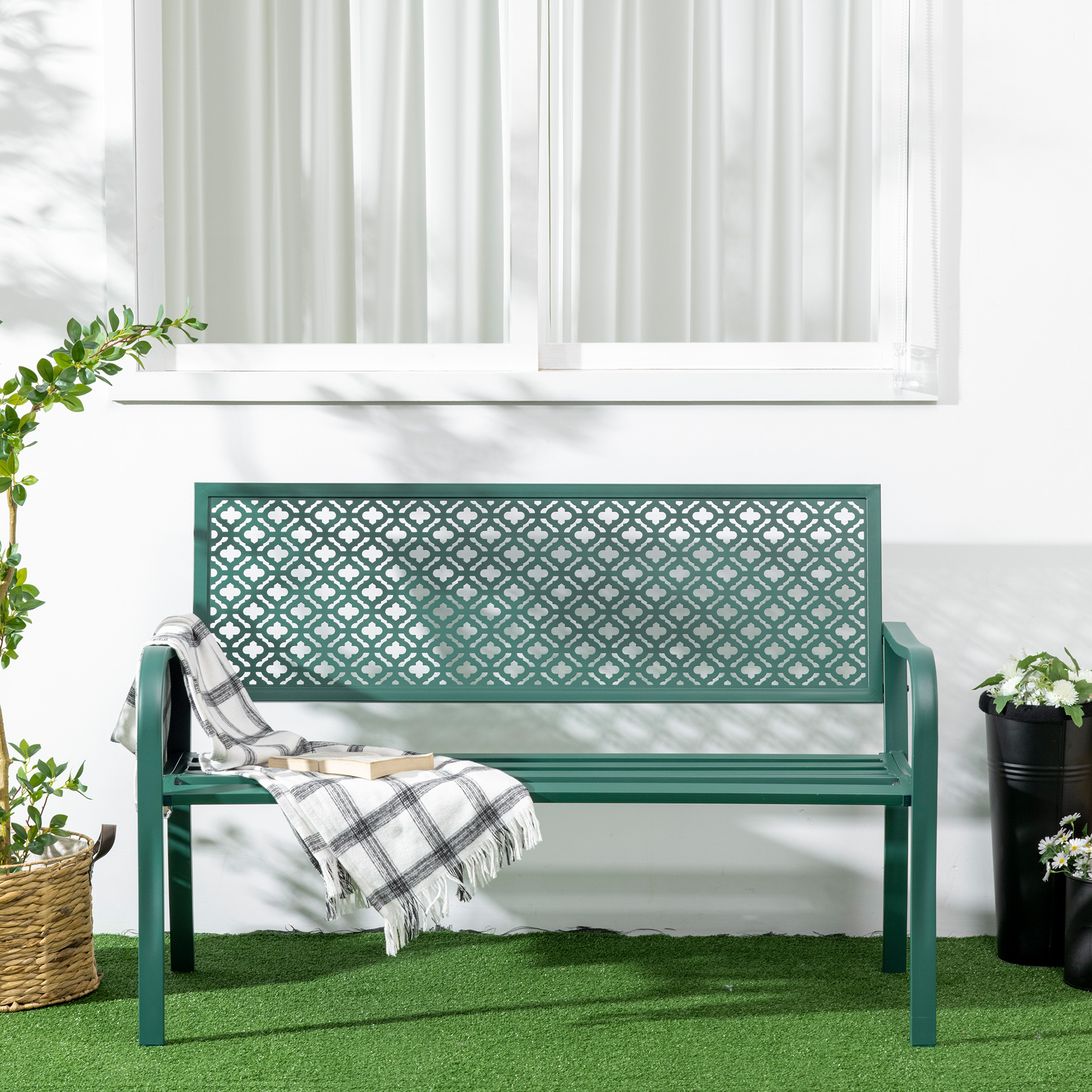 Gartenbank aus Metall, 2-Sitzer, wetterbeständig, 127 cm x 63 cm x 83 cm, Grün