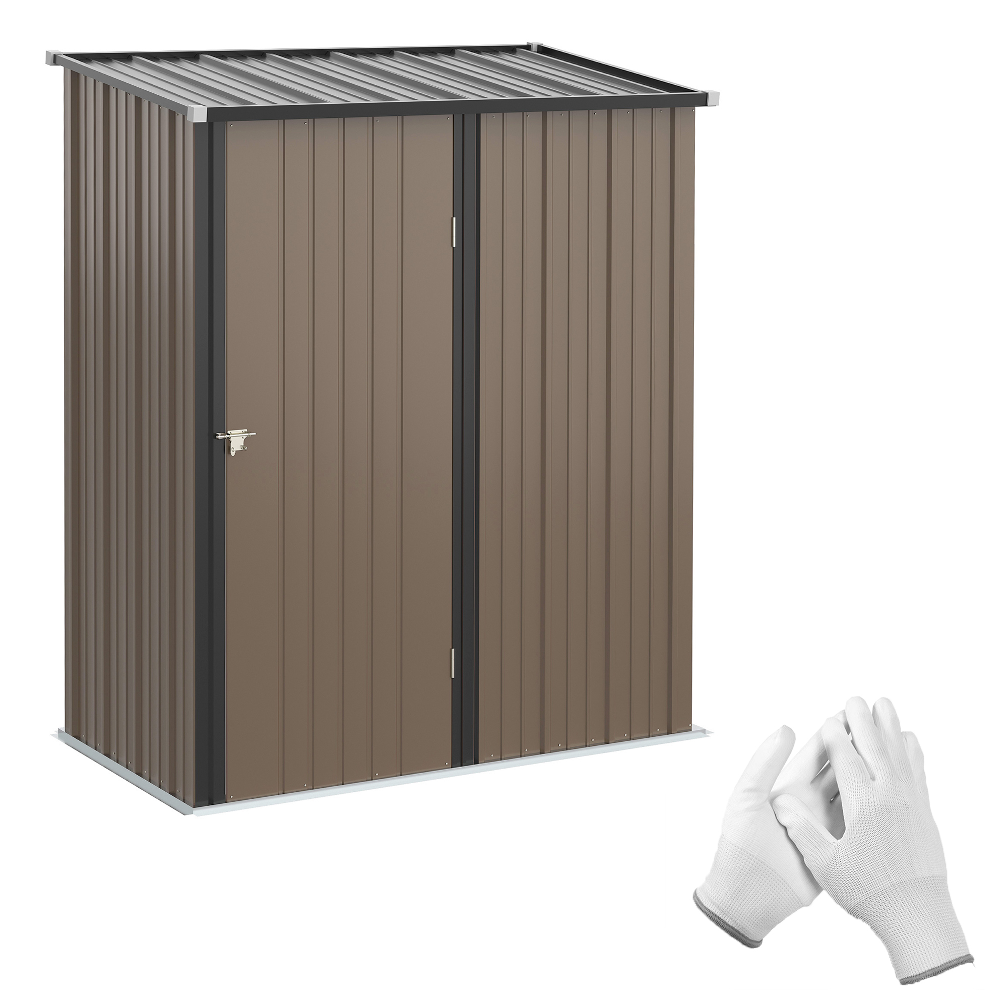 Gerätehaus 1,34 m² Geräteschrank mit Pultdach abschließbar Gartenhaus Geräteschuppen aus verzinkter Stahl 161,5 x 94,5 x 196 cm Braun