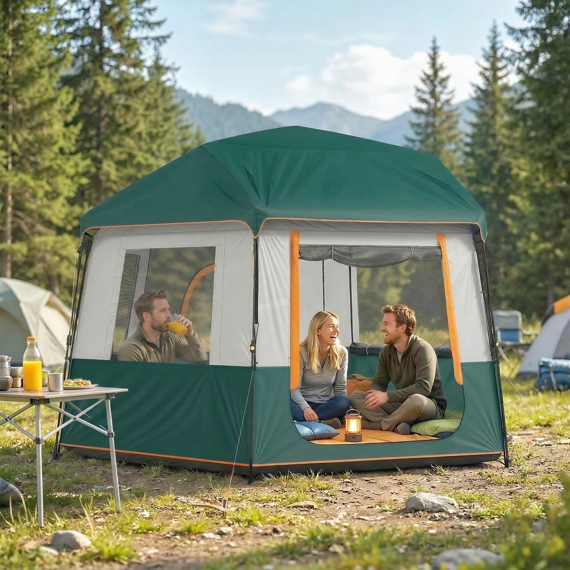 Campingzelt für 4-6 Personen stabil 3000mm wasserdicht Familienzelt mit abnehmbarem oberen Abdeckung UV30+ Schutz Grün