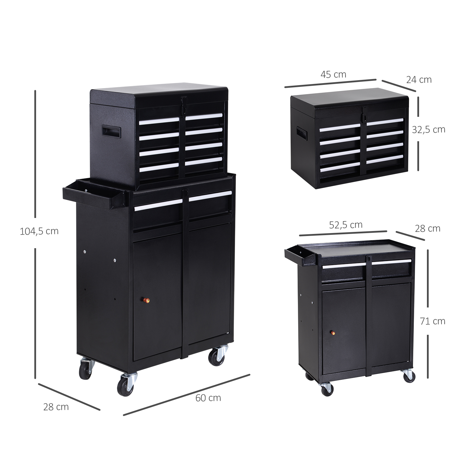 Werkstattwagen Werkzeugschrank Werkzeugkasten mit 5 Schubladen 360°-Rollen Metall 60 x 28 x 104,5 cm