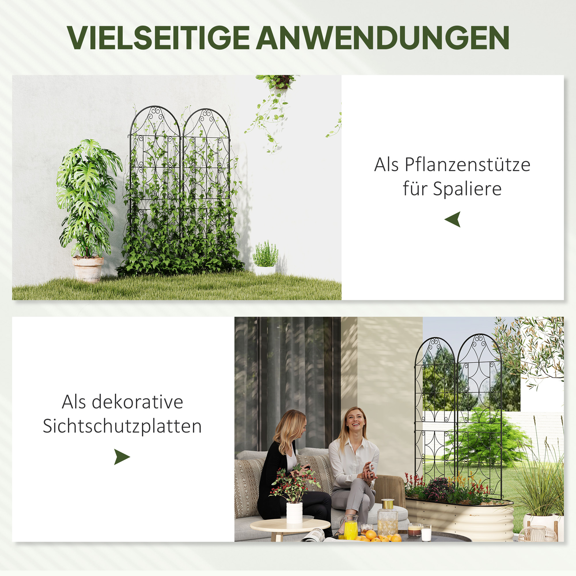 Rankgitter Metall 2er Set zum Stecken rostfrei Rankhilfe für Kletterpflanzen 50x150 cm Schwarz