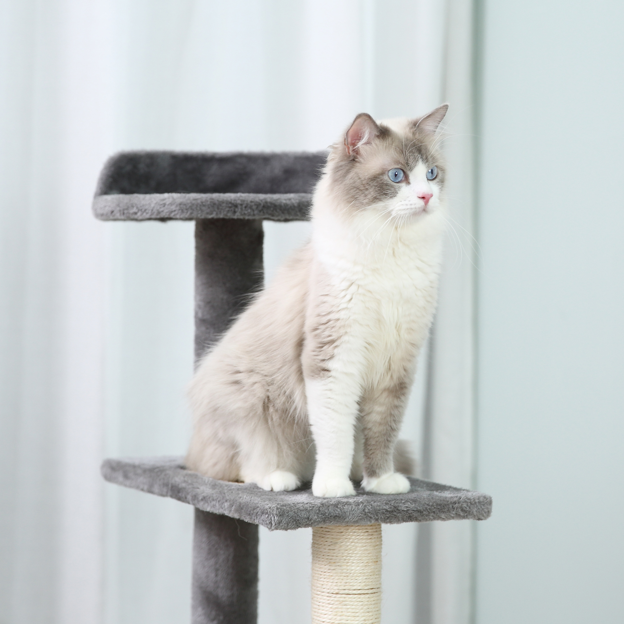 Kletterbaum Katzenbaum Spielbaum Katzenkratzbaum Treppe 5 Schichte Beige Grau 48,5 x 48,5 x 100 cm (LxBxH)