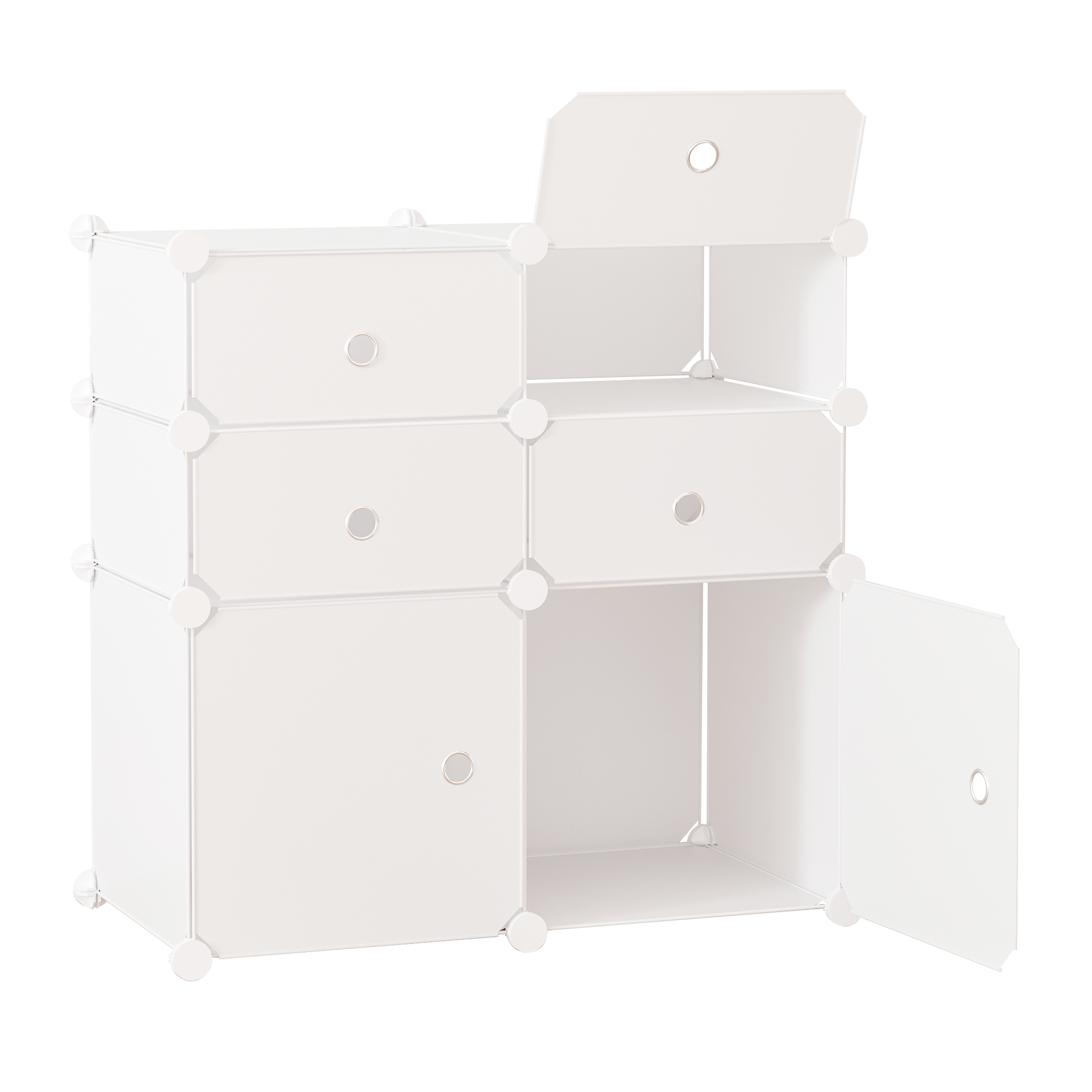 Schuhschrank, Regal mit Aufbewahrungsboxen, Kleiderschrank, Kunststoff, Stahl, Weiß, 75 x 37 x 73 cm