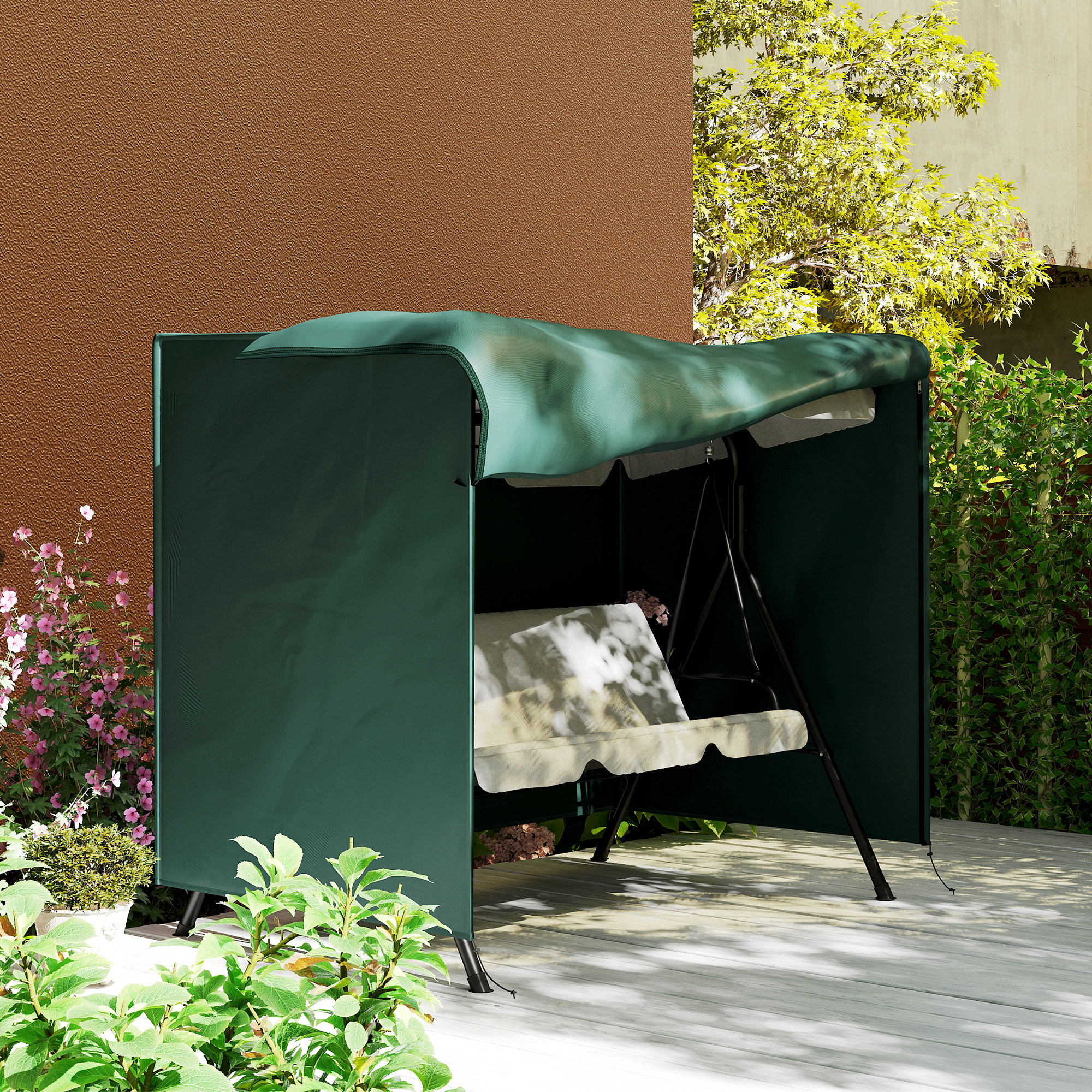 Hollywoodschaukel Abdeckung 3 Sitzer, Wasserabweisend Winterfest Schutzhülle für Gartenschaukel, UV-Beständig Abdeckplane, Abdeckhaube, Reißfest 600D Oxford Gewebe, 205x124x164cm Dunkelgrün
