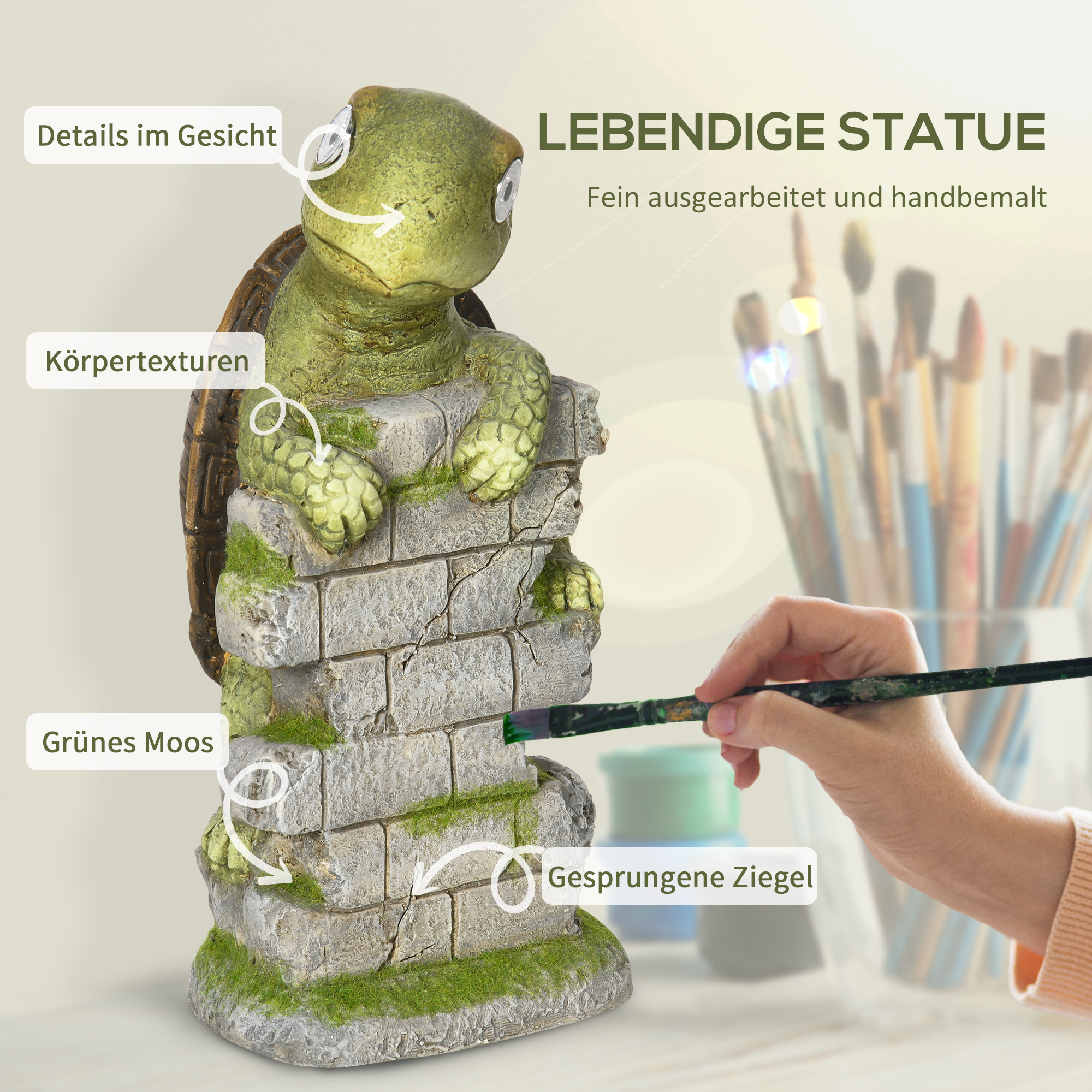 Gartenfigur "Kleine Schildkröte", Gartendekoration, wetterbeständig, inkl. Solarlicht