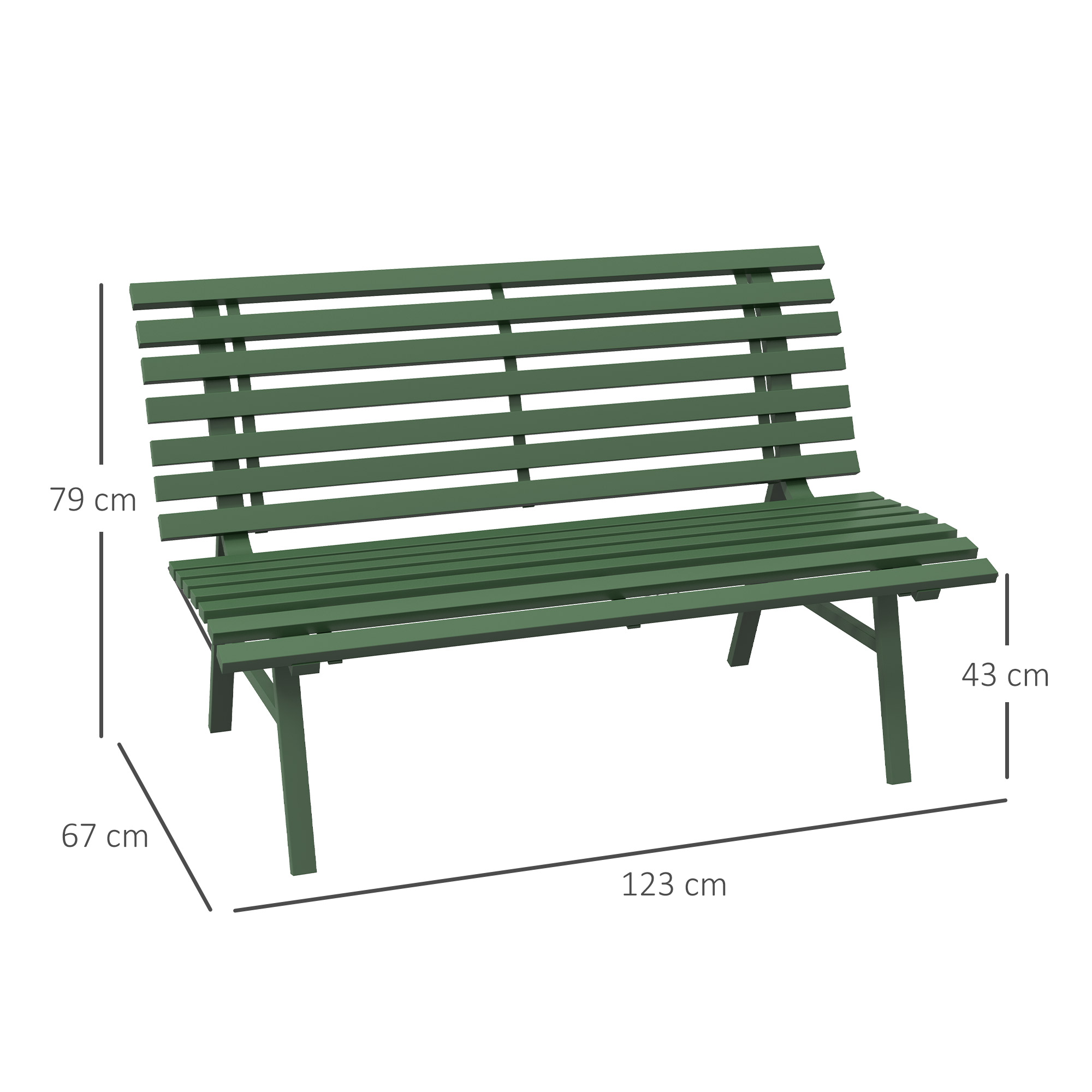 Gartenbank Sitzbank Parkbank, Lattendesign, wetterbeständig, Aluminium, 123 x 67 x 79 cm, Grün