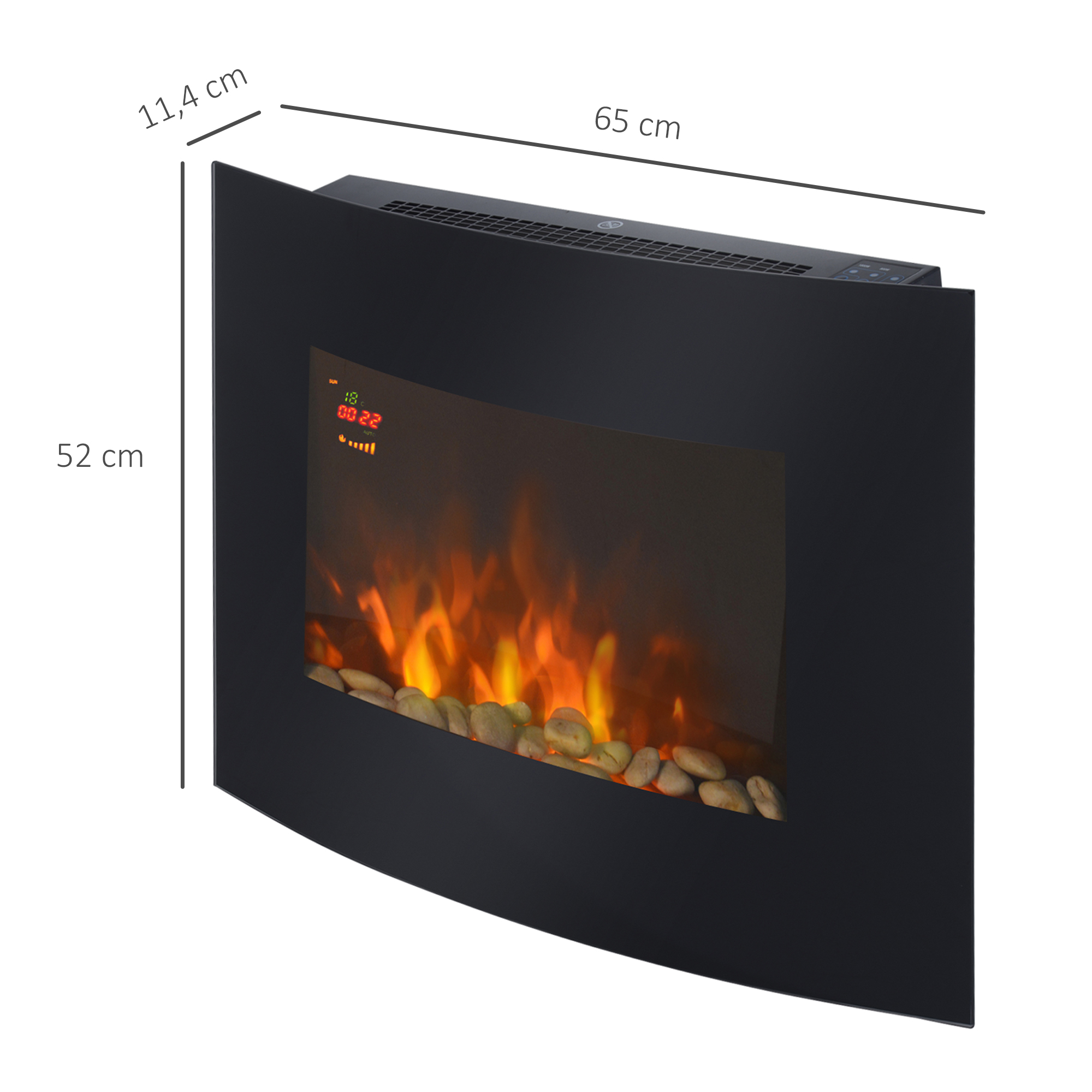 Elektrokamin Kamin Kaminofen Elektrischer Wandkamin 65 x 11,4 x 52cm
