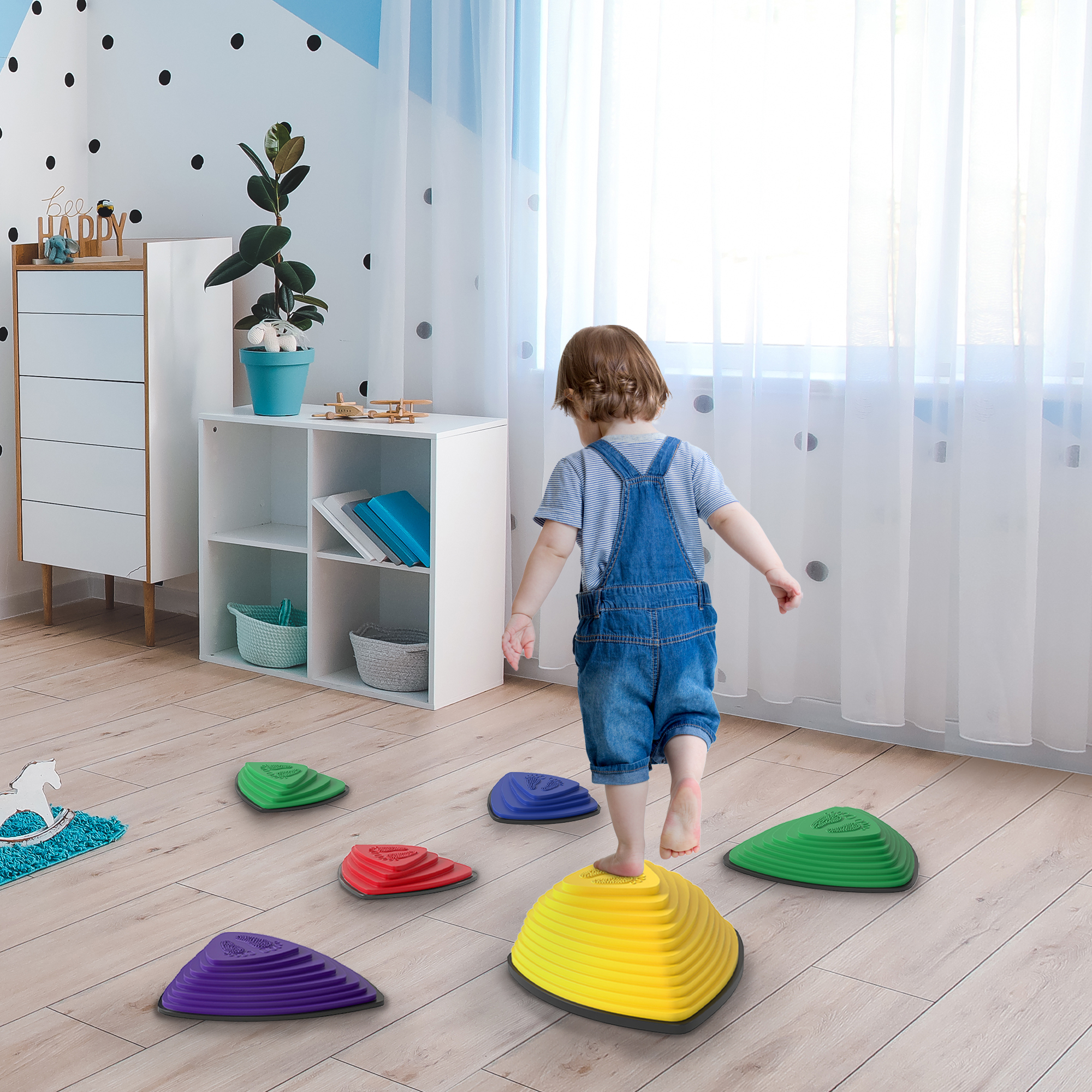 6er-Set Trittsteine, rutschfestes Design, für drinnen & draußen, stapelbar, Bunt