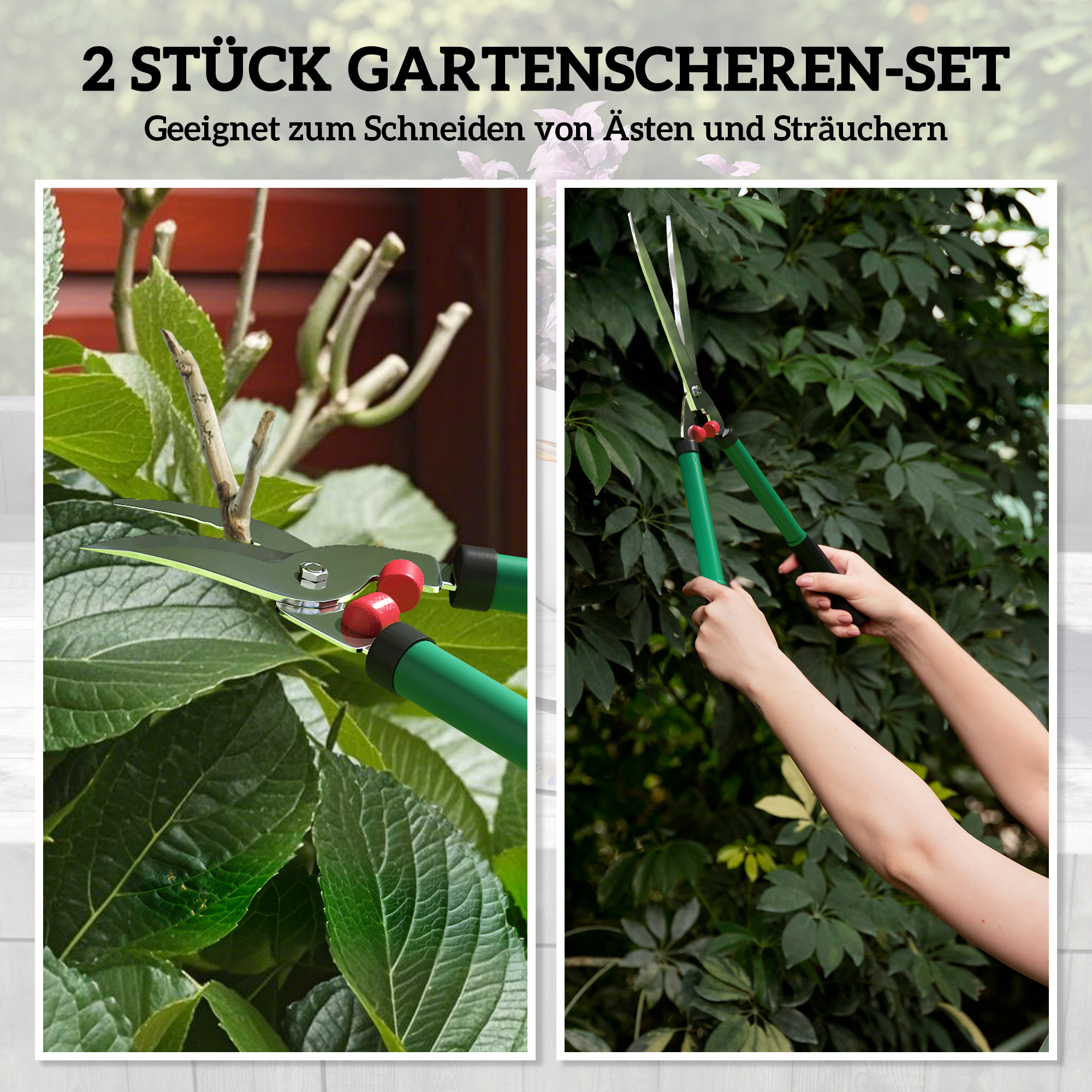 Gartenschere Set 2-teilig Messerlänge 40 cm Astschere mit antihaftbeschichtete Metallklingen