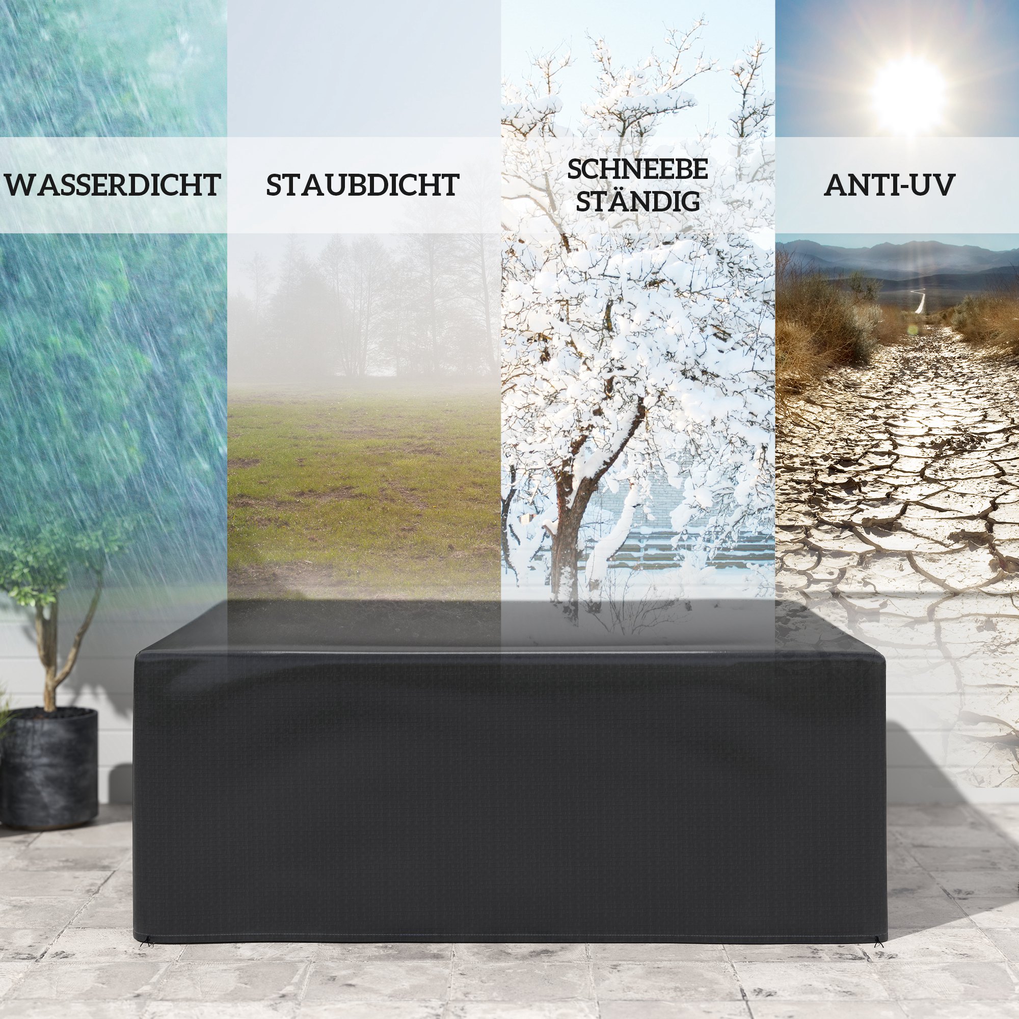 Schutzhülle für Gartenmöbel Winterfest Wasserdicht Abdeckung Anti-UV Abdeckplane 235 x 190 x 90cm Schwarz