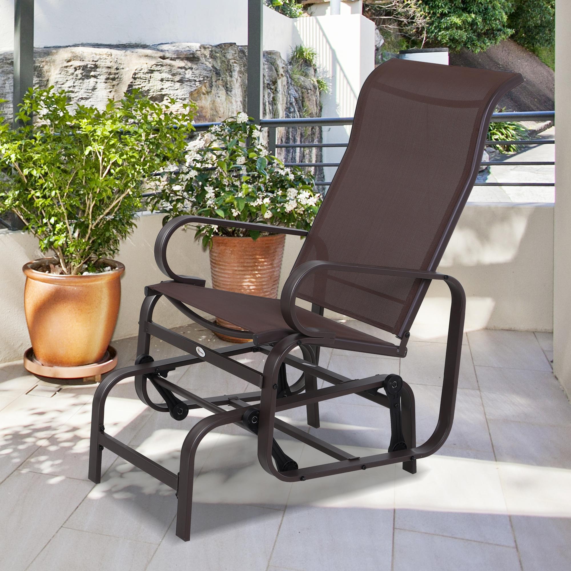 Schaukelstuhl Garten Gartenstuhl Relaxstuhl Gartenschaukel Garten Metall Schaukel Stuhl für Garten Terrasse Balkon Texteline Braun 60 x 78 x 105 cm