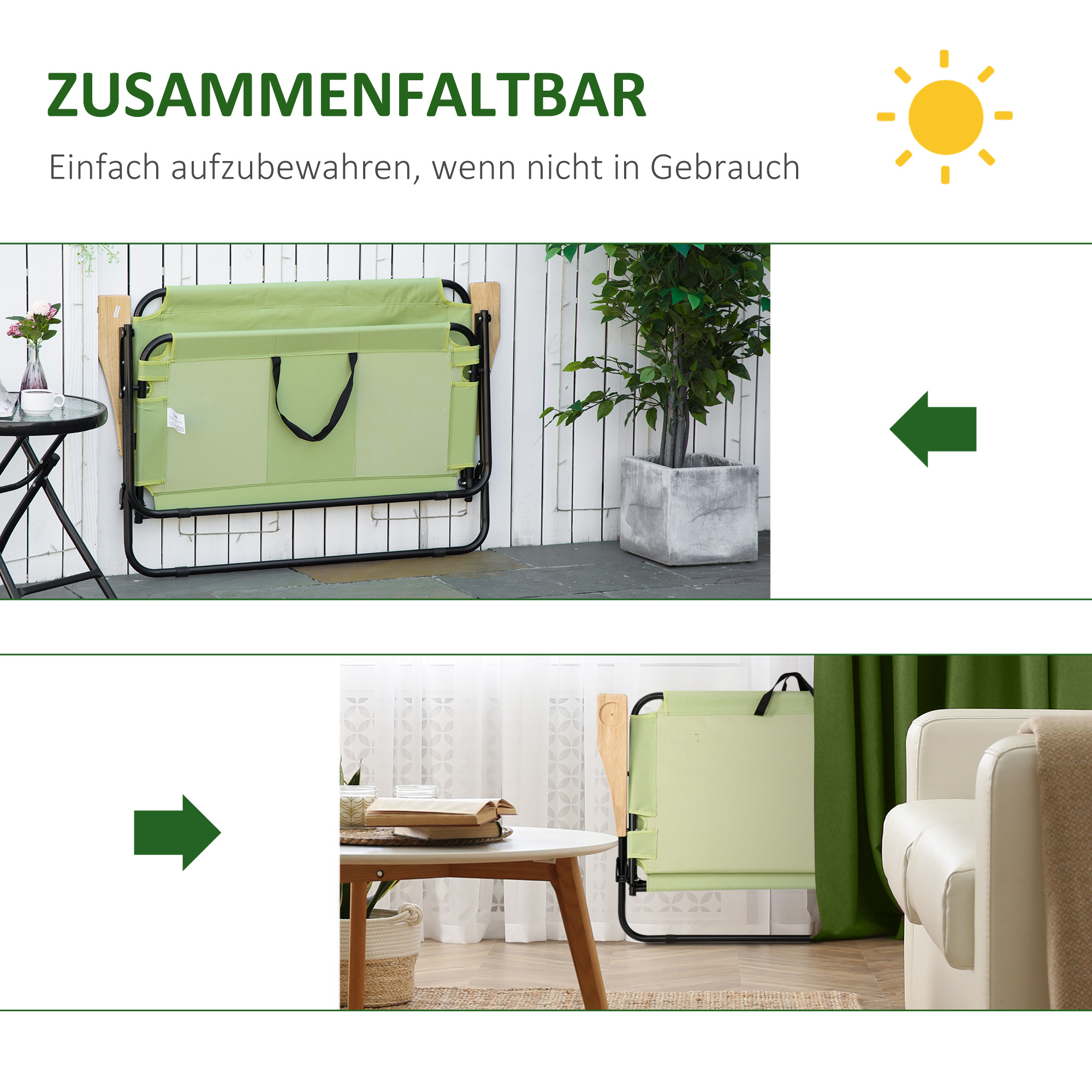2-Sitzer Campingstuhl, klappbar, mit Getränkehalter, 141 x 67 x 80 cm, Grün