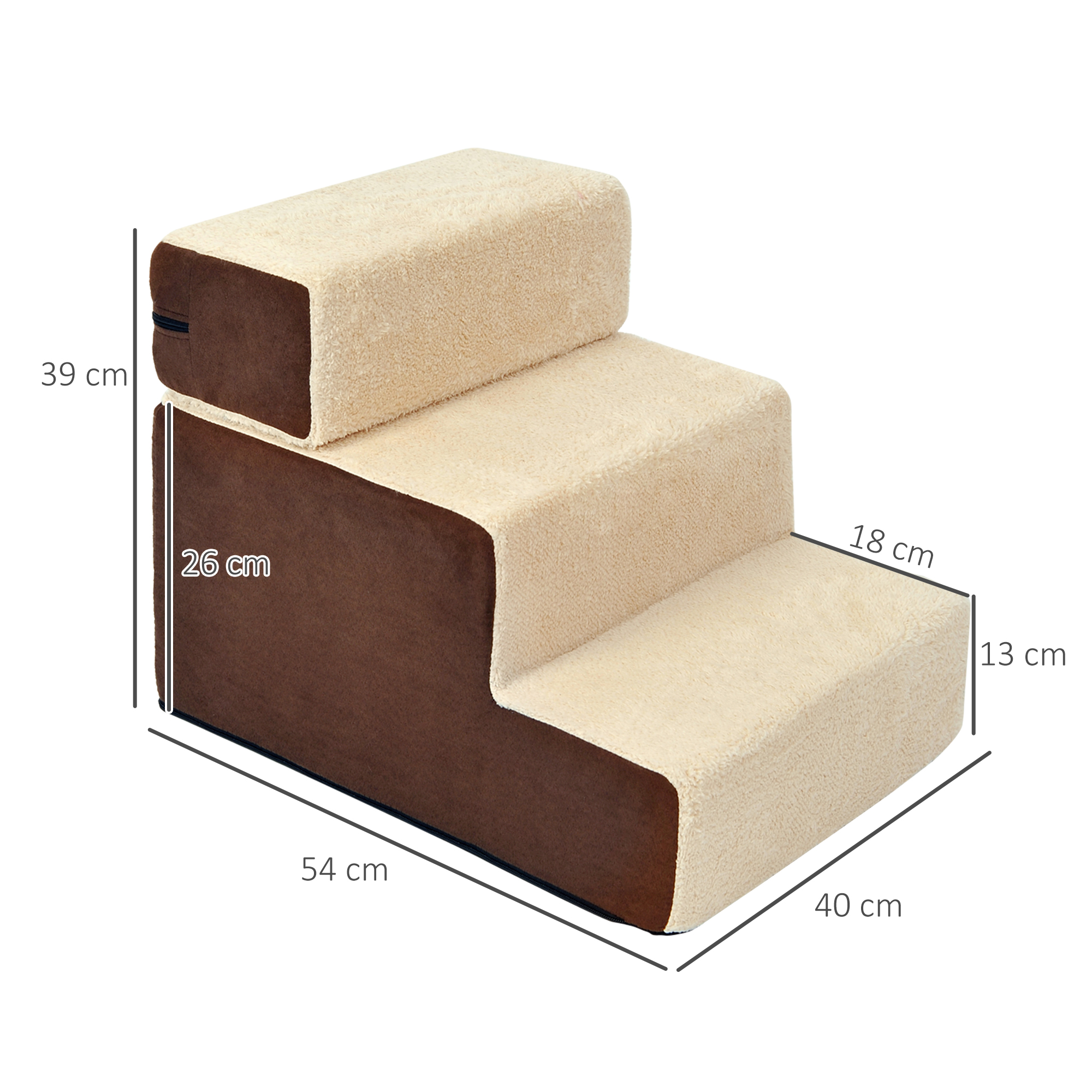 Haustiertreppe Hundetreppe Katzentreppe 3 Stufen für Katzen und Hunde Plüsch Beige 54 x 40 x 39cm