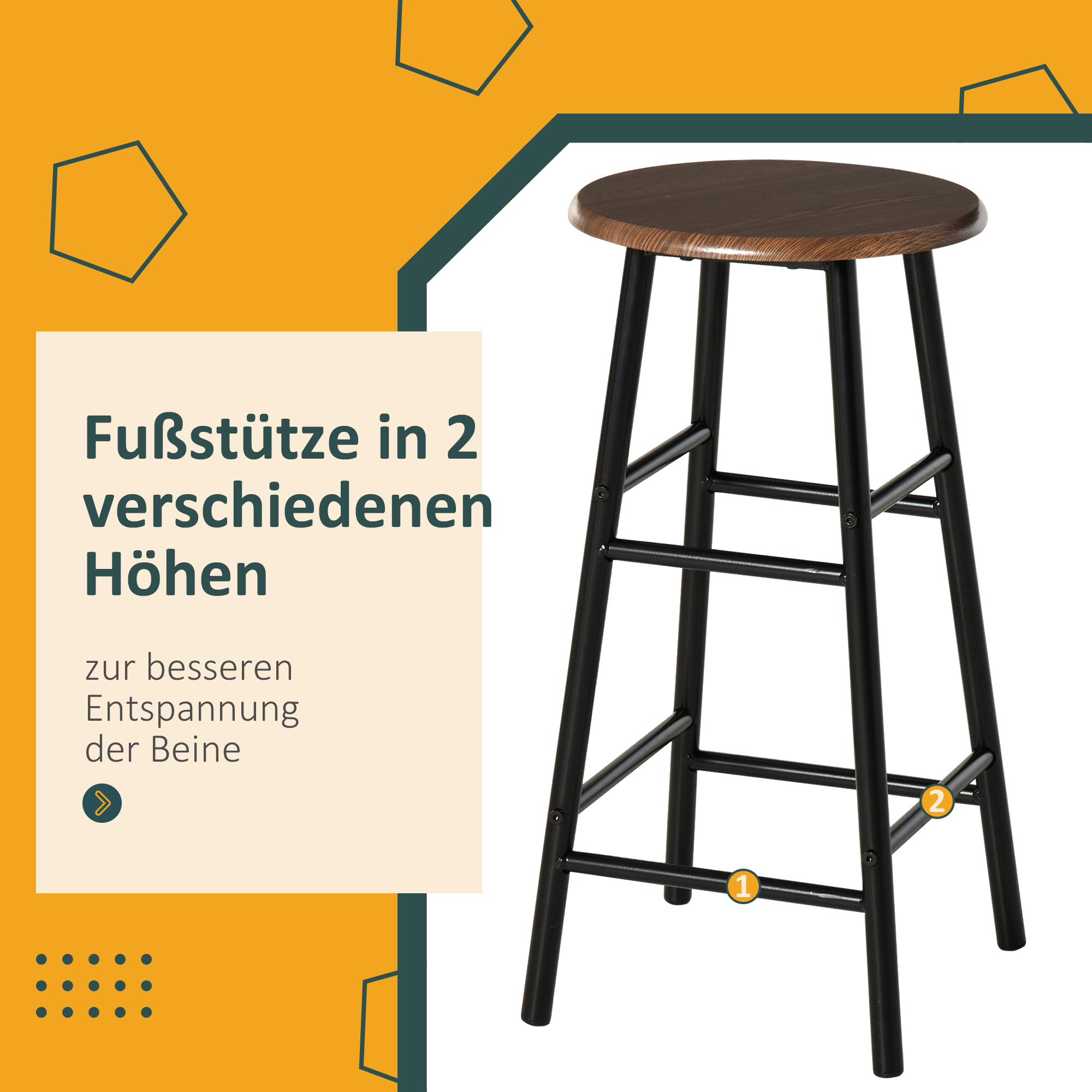 Bargarnitur, 3-teilig, Tisch & 2 Hocker, Regal, Industrie-Design, Schwarz/Eiche