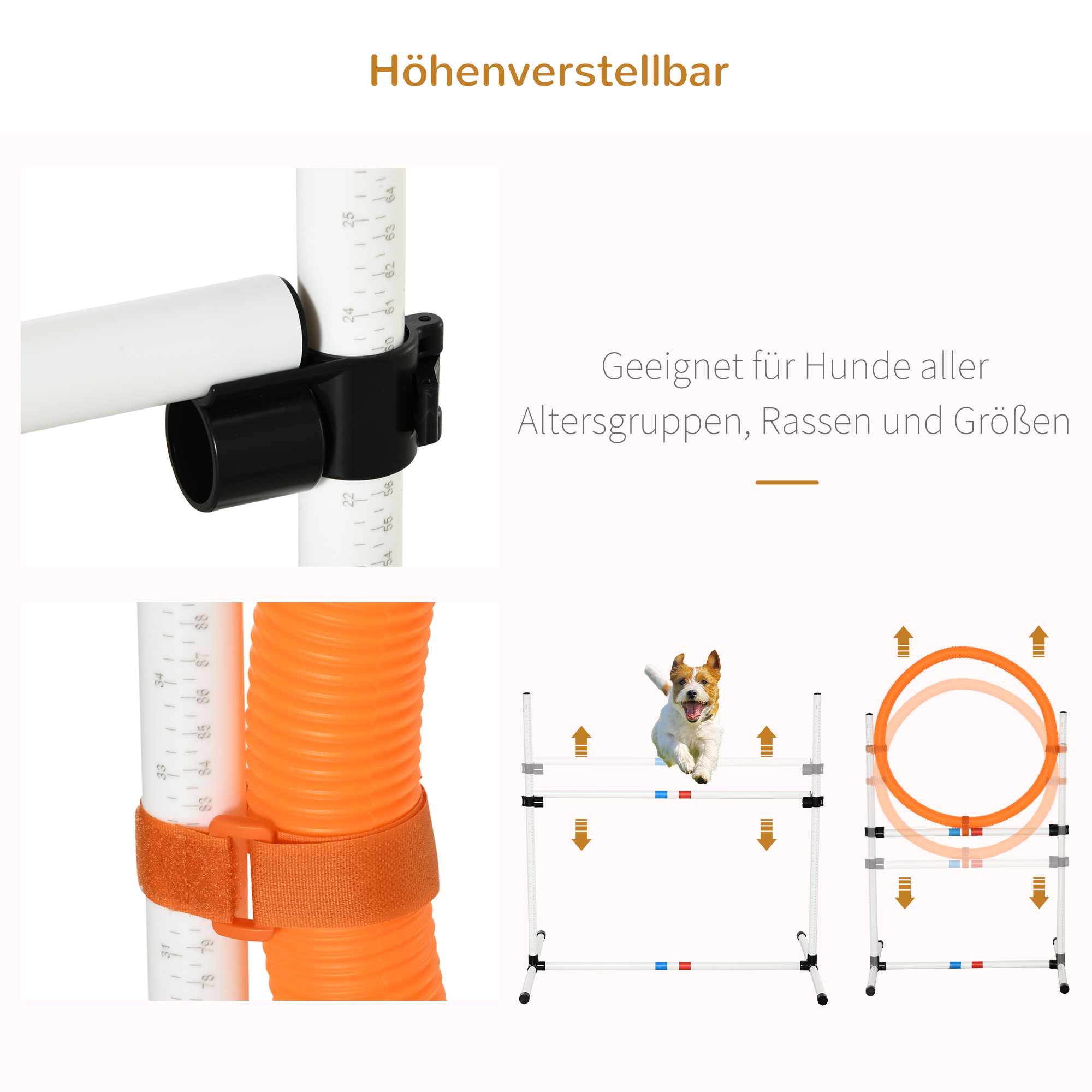 3-tlg. Hunde Agility Set Training für Haustiere Hundetrainigsset Inklusive Tasche Leicht zu tragen Kunststoff Weiß+Gelb