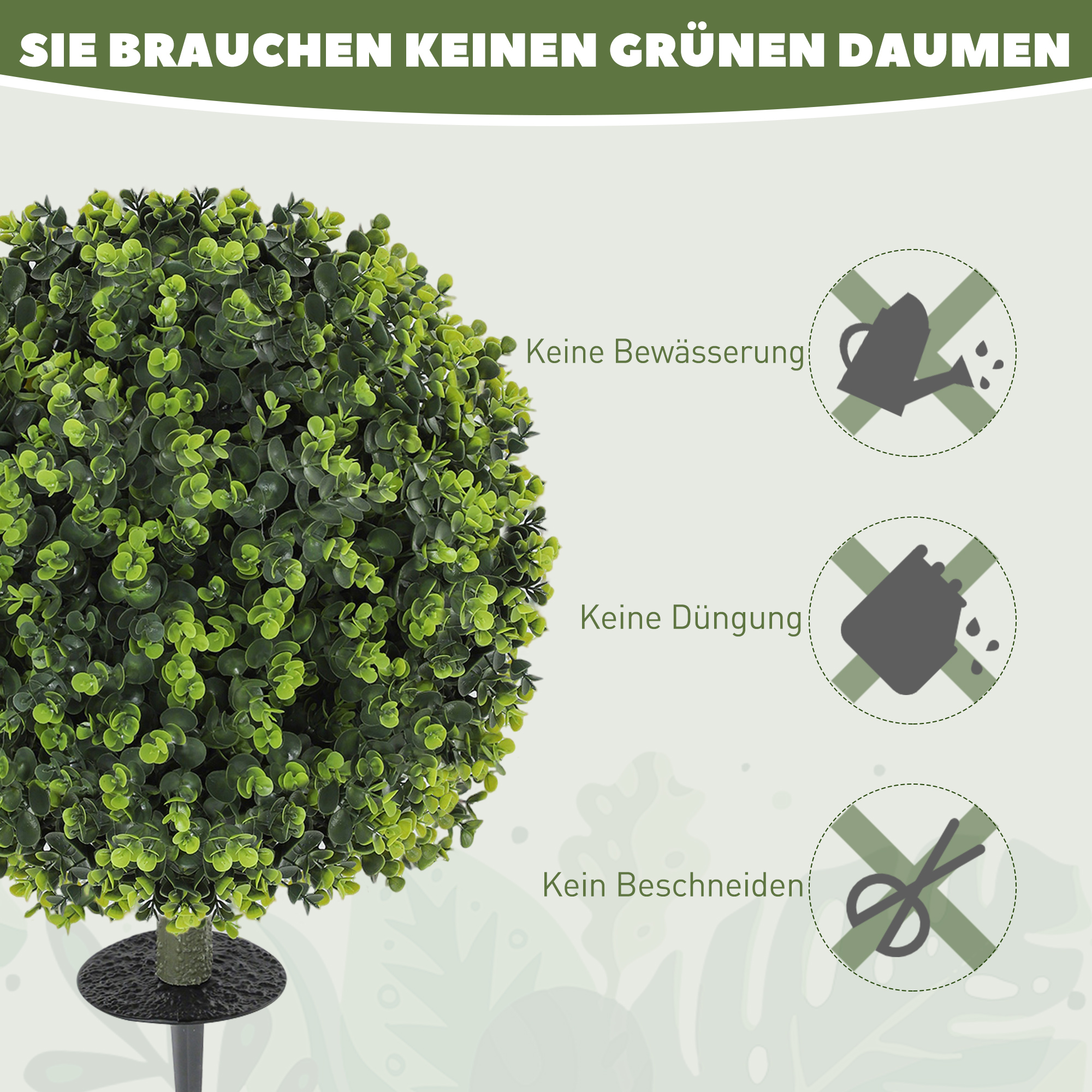2er-Set Kunstpflanzen, Künstliche Buchsbaumkugeln mit Bodenpfahl, für drinnen und draußen, UV-beständig, Grün