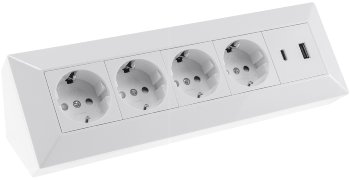4-fach Steckdosenblock, USB-A+C, weiß, 250V~/ 16A, Aufbaumontage, USB 3,1A, PD