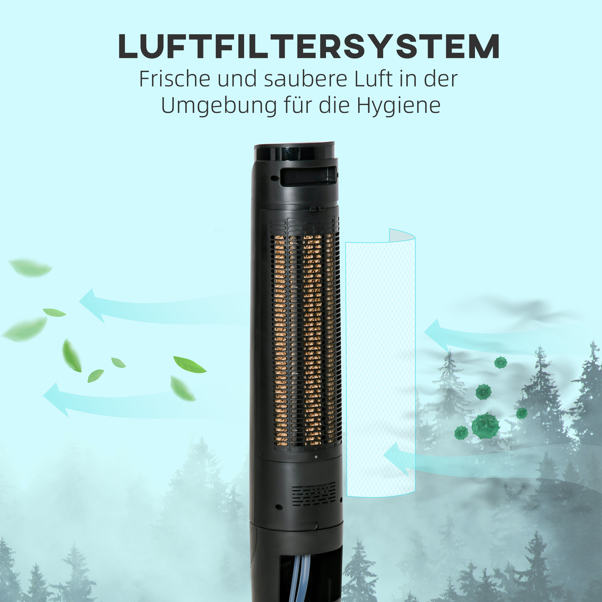 Turmventilator, Klimaanlage mit 4 Modi, 3 Geschwindigkeiten, Timer, Kunststoff