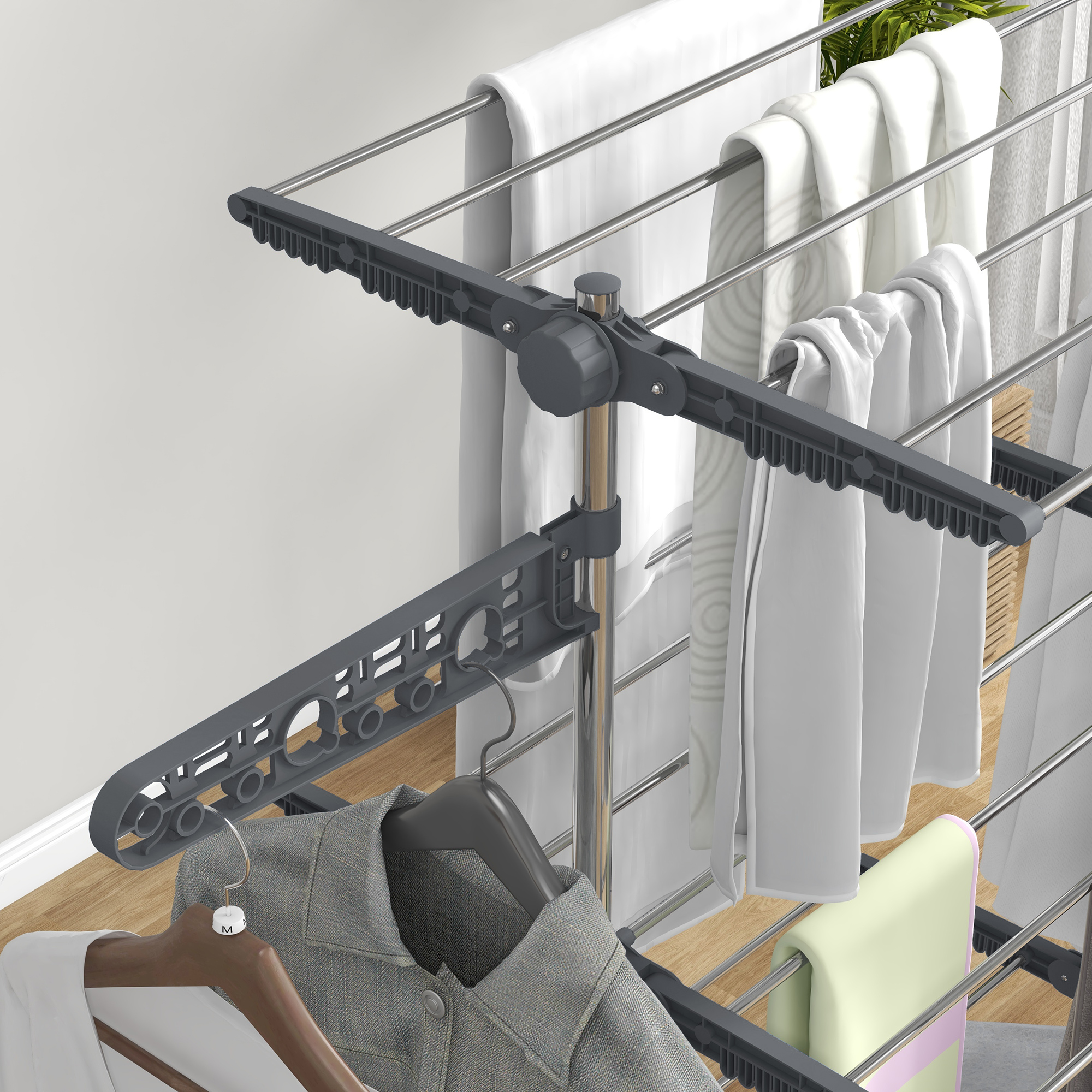 Wäschenständer Wäschetrockner. 4 Ebenen, klappbar, One-Klick-System, 142 cm x 55 cm x 152 cm Blau + Silber