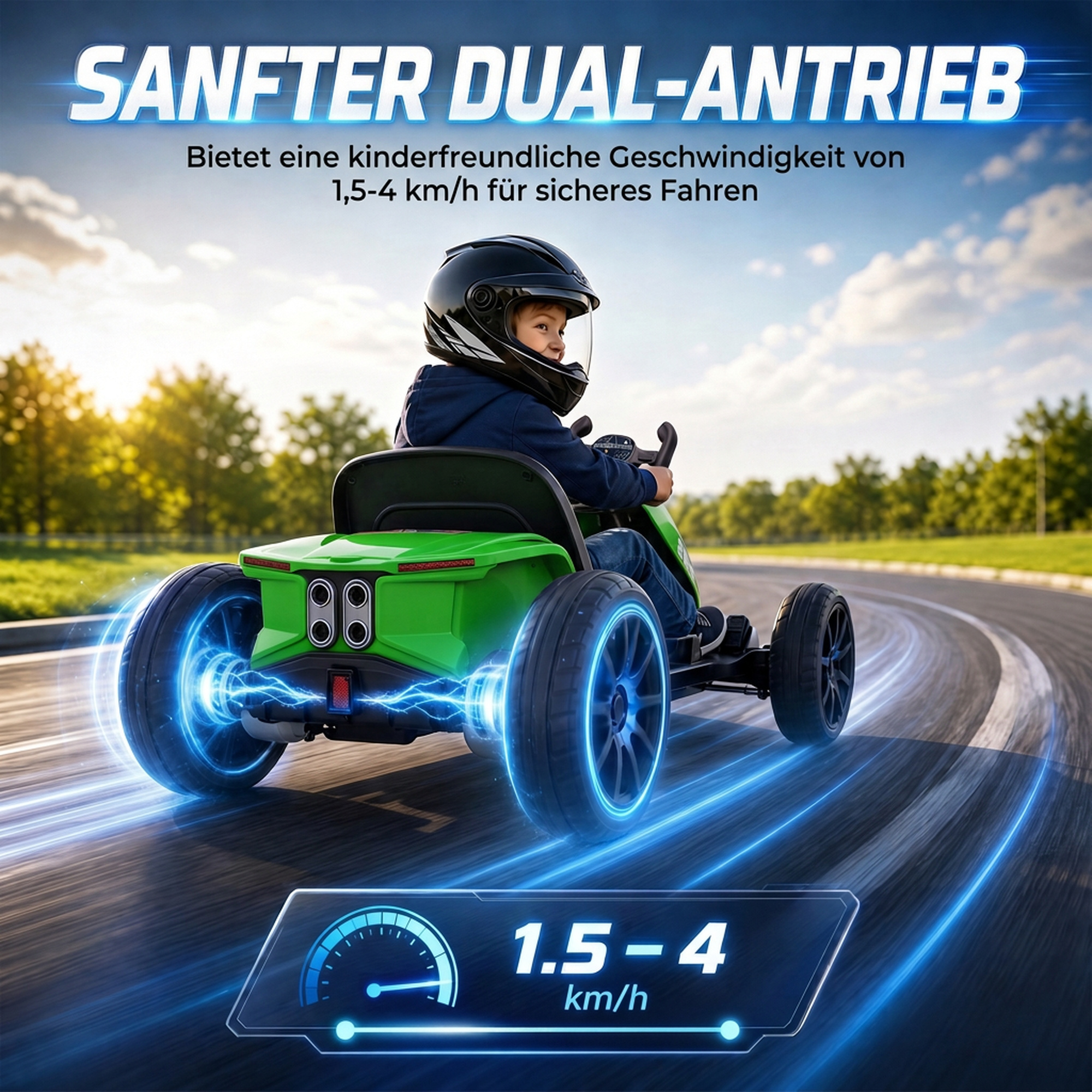 Elektro Go-Kart für Kinder 12V Gokart mit 2 Motoren, 4-fach verstellbarem Sitz Sanftanlauf EVA-Räder LED-Scheinwerfer