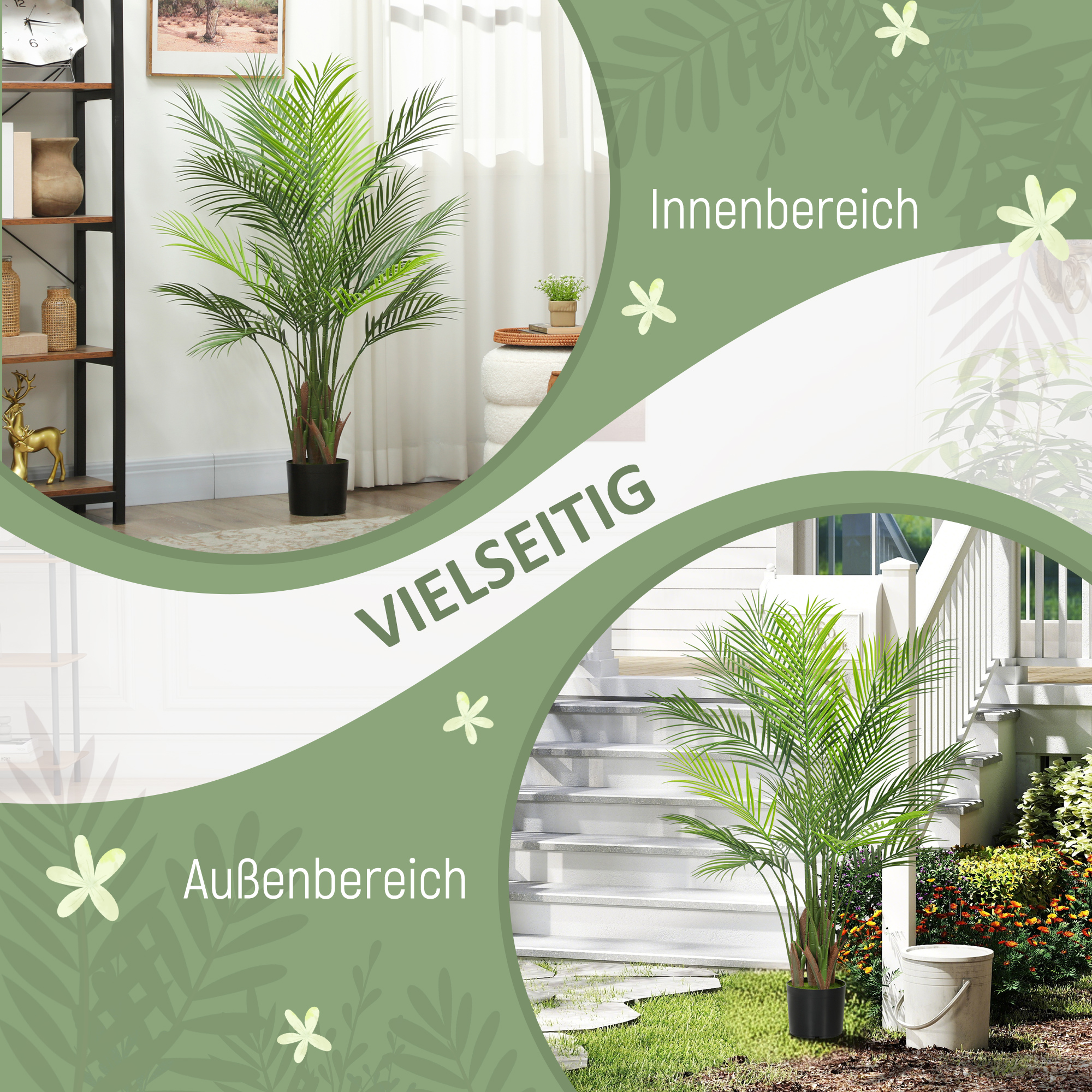 Künstliche Palme groß 120cm Kunstpflanze, Plastik Künstliche Pflanzen im Topf für Wohnzimmer Büro