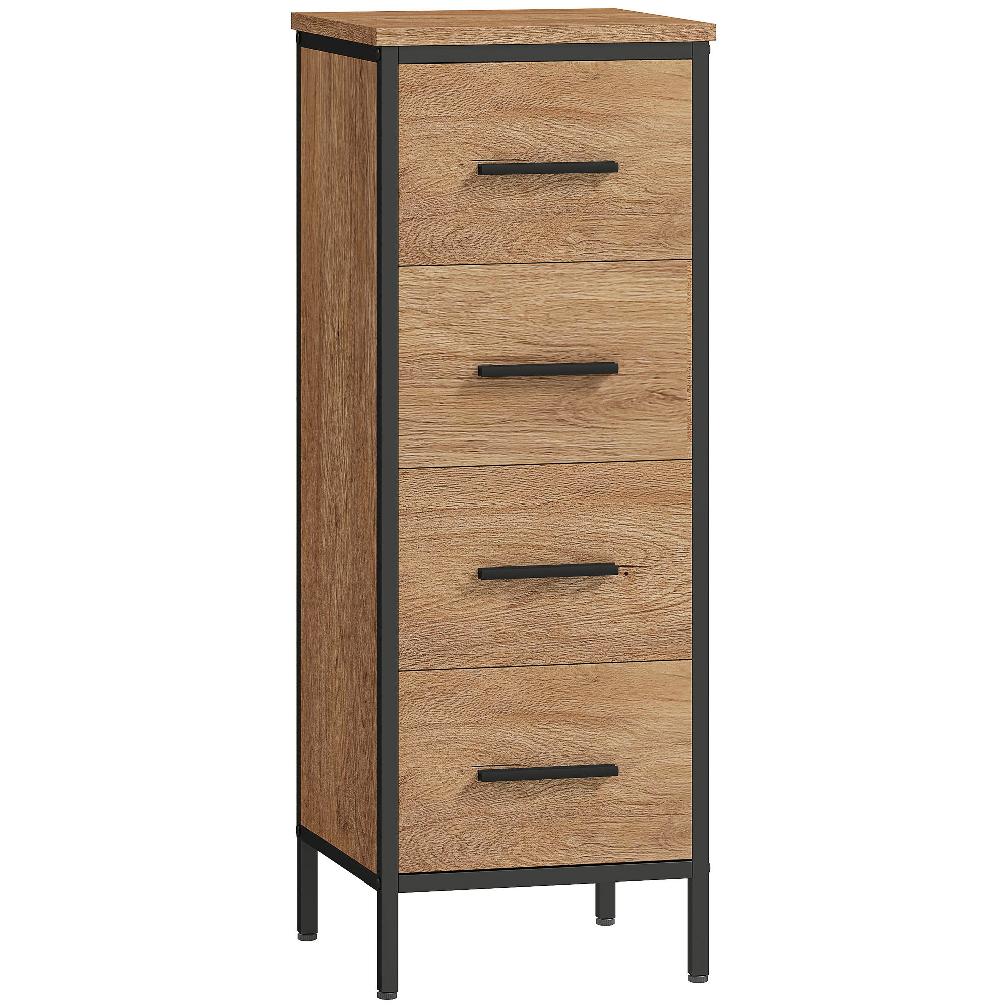 Badezimmerschrank, 4 Schubladen, kompakt, Industrie-Stil, Spanplatten, Metall