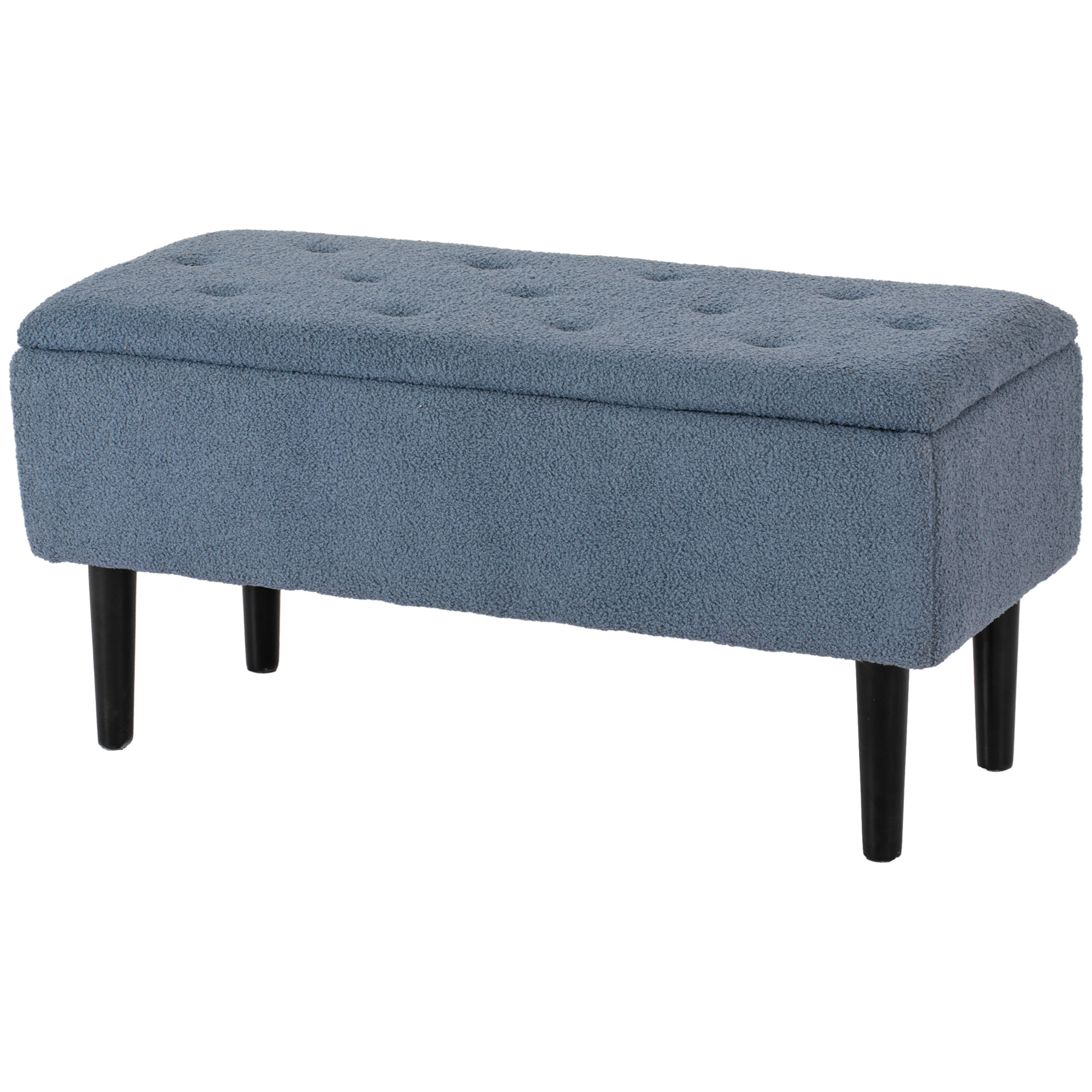 Polsterbank mit Stauraum, Sitztruhe, Kaschmiroptik, bis 120 kg, Naturholzrahmen, 95 x 38 x 45 cm, Blau