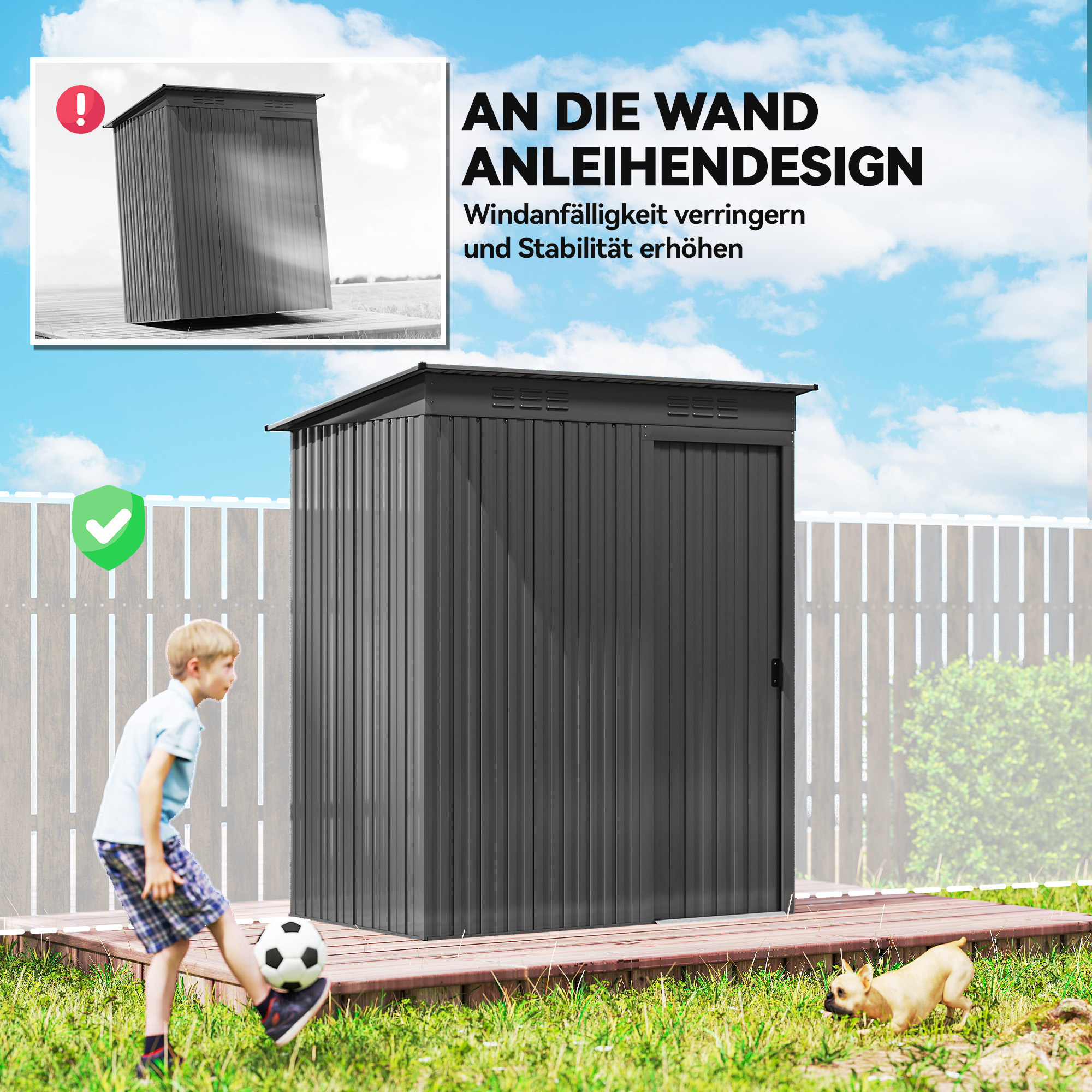 Metall Gerätehaus 1,37 m², Geräteschuppen mit müheloser Montage Pultdach Schiebetür Lüftungen Handschuhen
