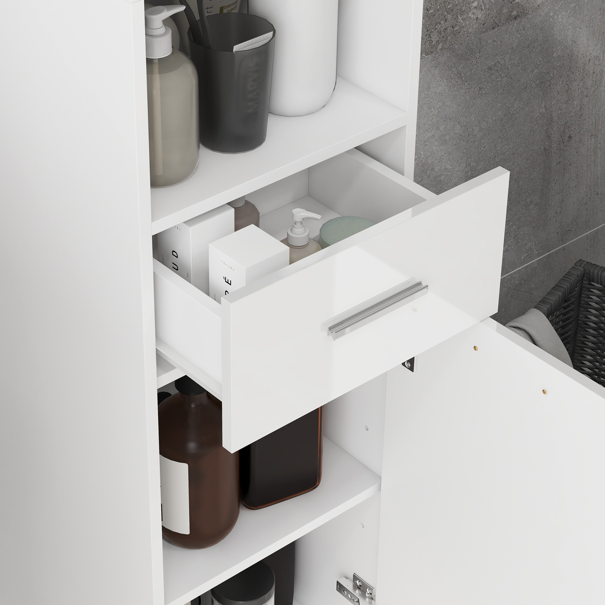 Badezimmerschrank, Badkommode, mit Regalen und Schublade, verstellbar, Weiß