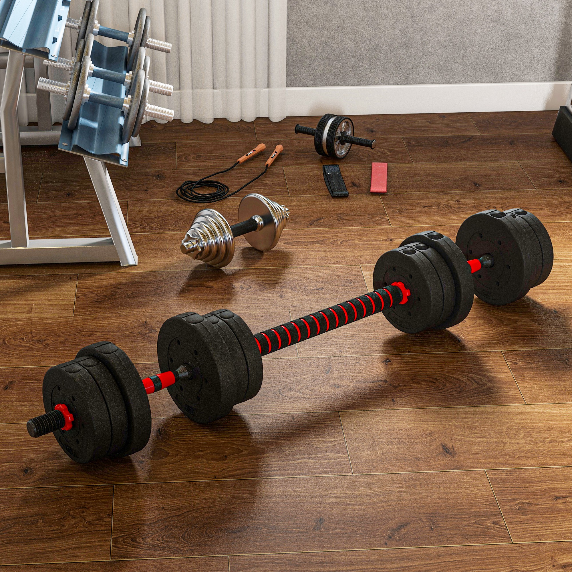 2 in 1 Hanteln Set 20 kg verstellbare Kurzhantel & Langhantel professionell Dumbbell Krafttraining Schwarz