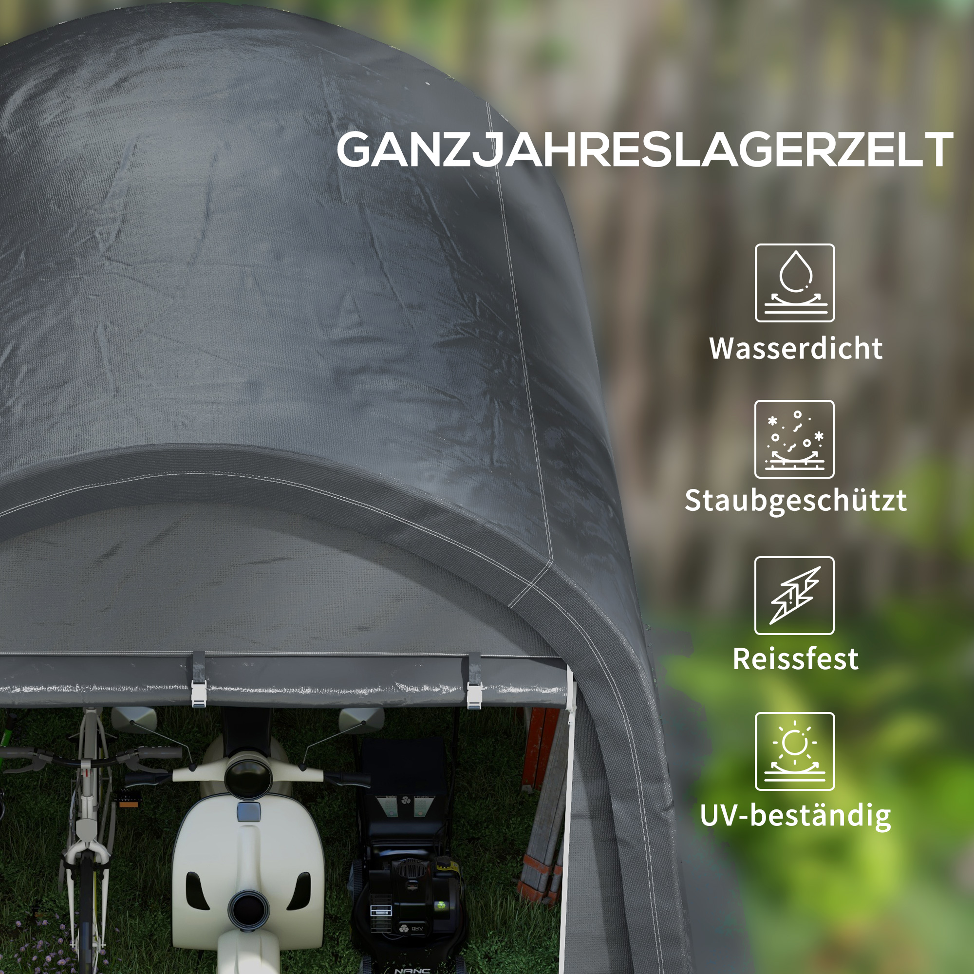 Lagerzelt für den Garten, stabiler Stahlrahmen, große Türen, 3x3m, Grau