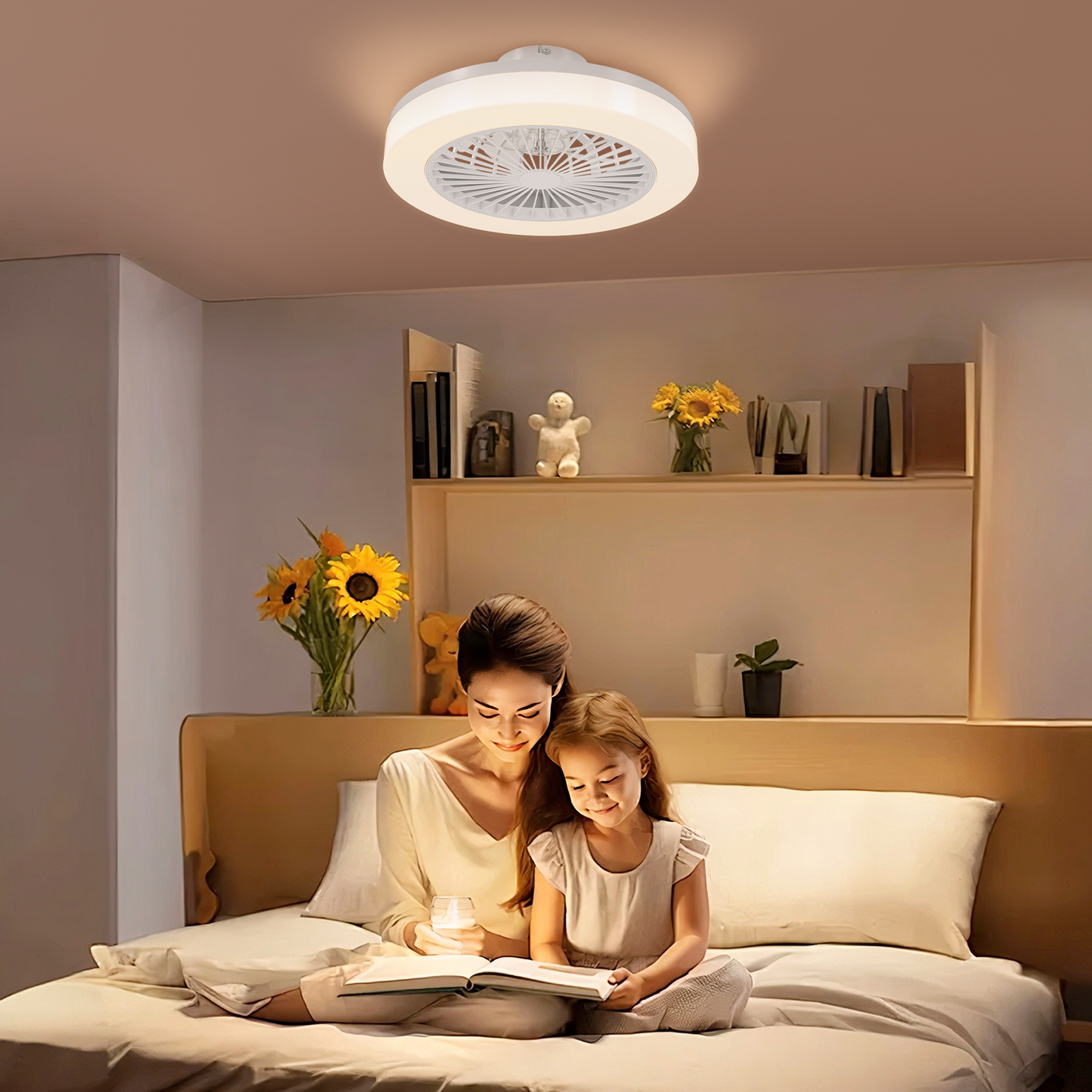 Deckenventilator mit LED-Lampe, 6 Geschwindigkeiten, Fernbedienung, Weiß