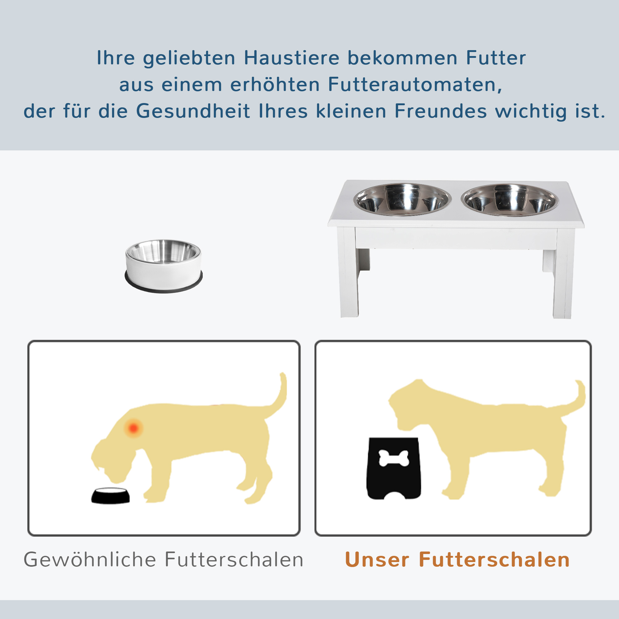 Hunde-Futterstation, rutschfest, 44 x 24 x 15cm, Weiß, 0,9L pro Napf