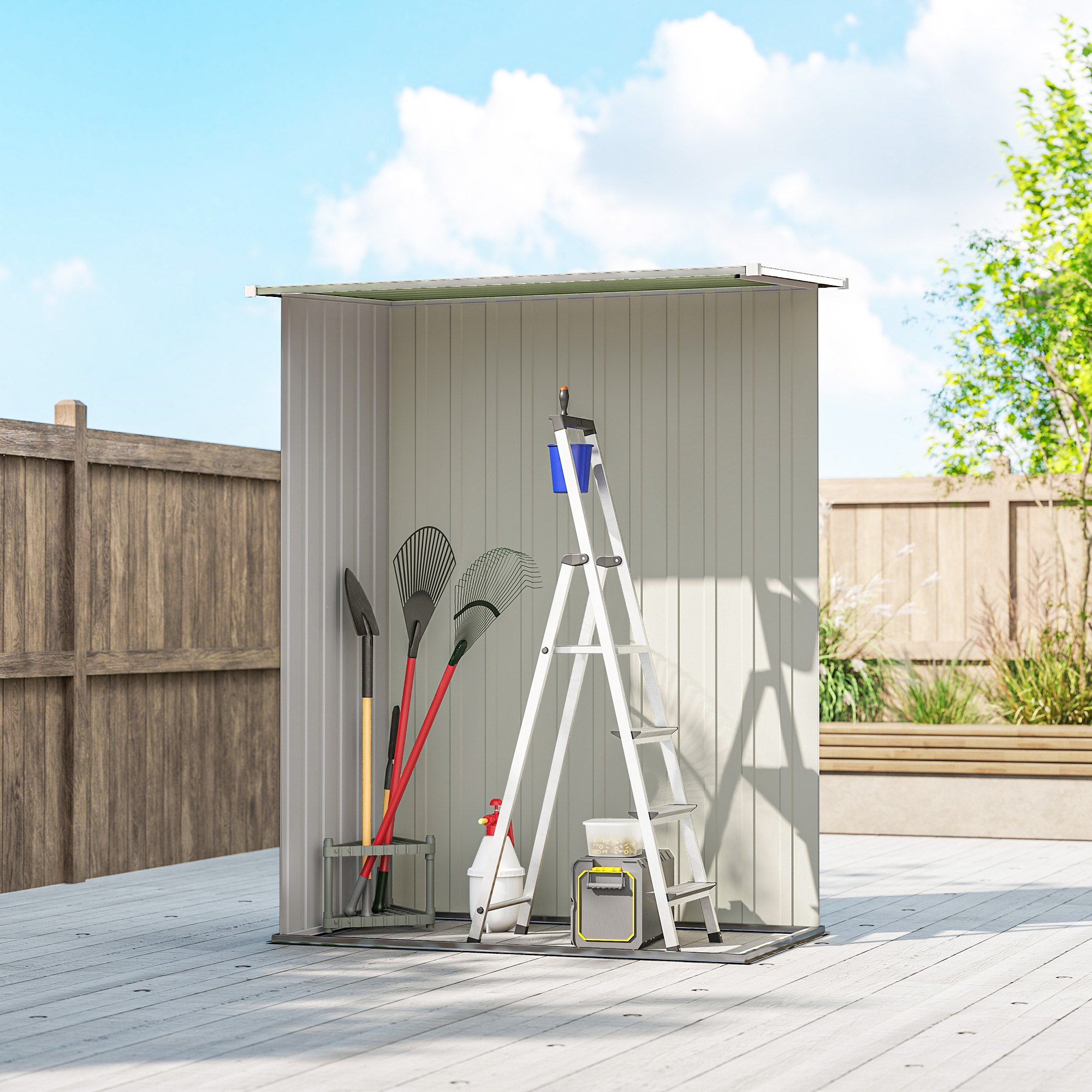 Metall Gerätehaus 1,07 m² 142 x 86 x 189 cm Geräteschuppen mit Pultdach Abschließbarer Tür, wetterfest Gartenhaus Outdoor Garten Schuppen für Hinterhof Außenbereich Grün