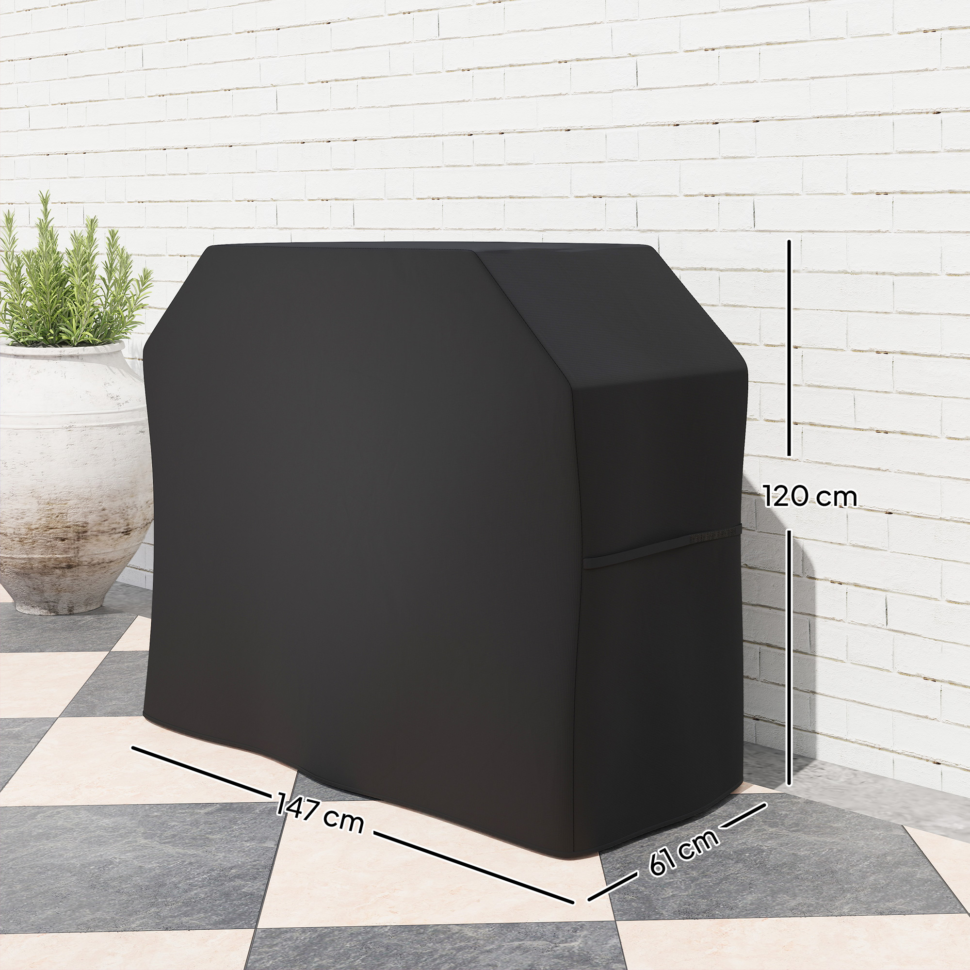 Grillabdeckung Schutzabdeckung für Grill Grillplane, wetterbeständig, 147 x 61 x 120cm, Schwarz