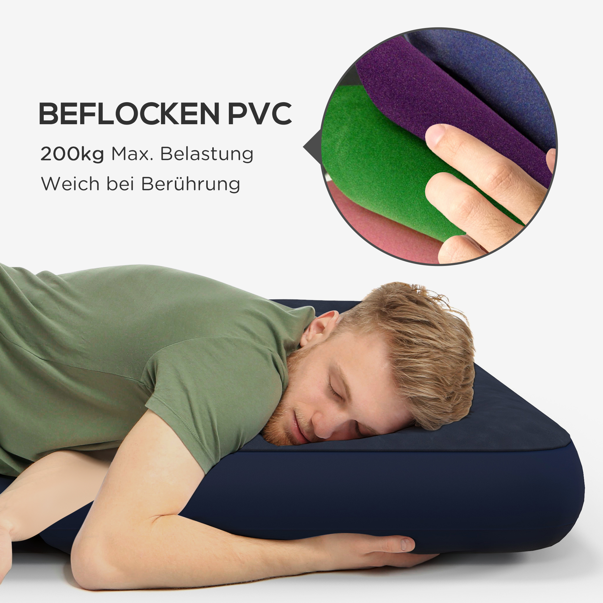 Luftmatratze für 2 Personen, weich & robust, 203x152x22cm, Dunkelblau