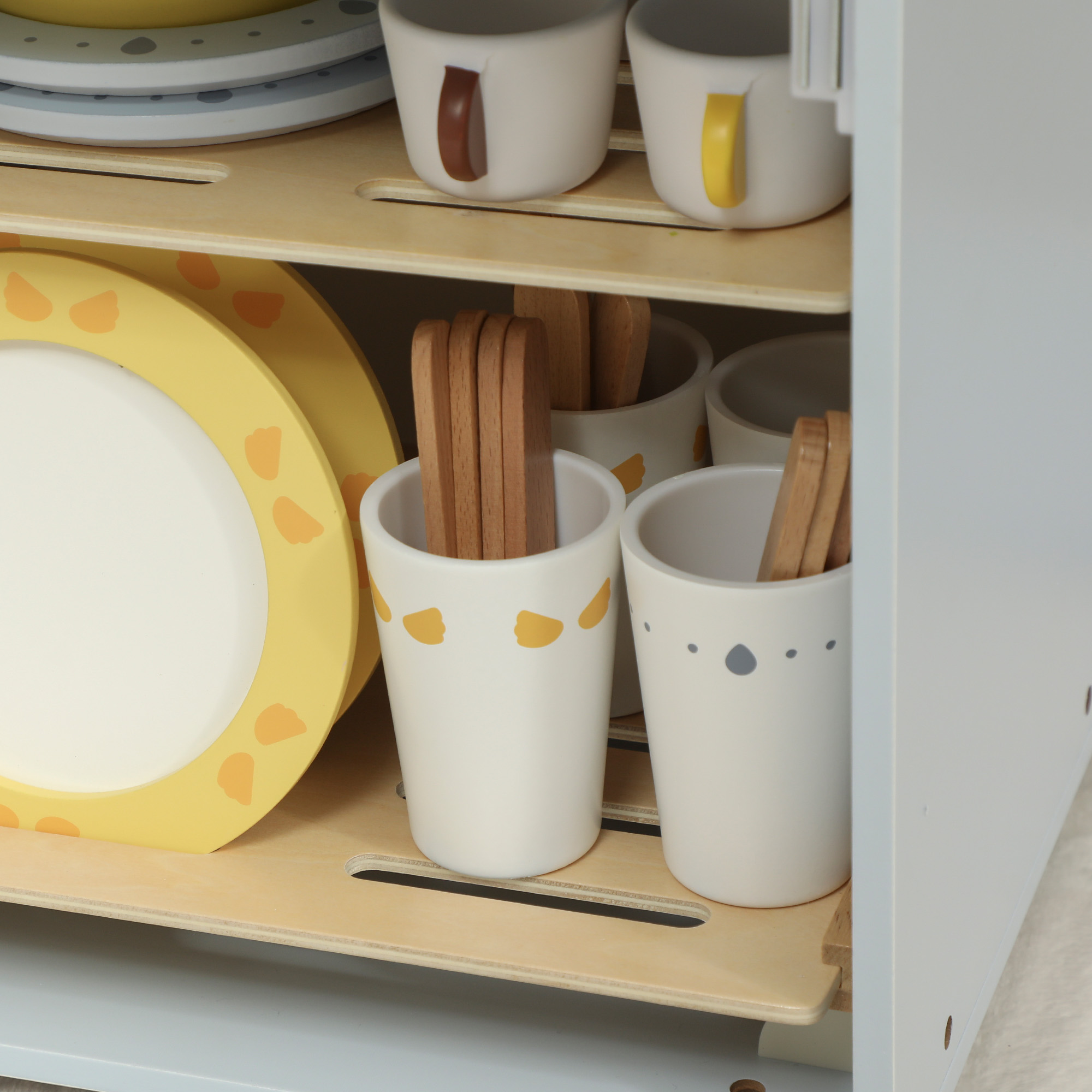 Spülküchen-Set, Holzgeschirrspüler für Kinder, 32 Zubehör-Teile, MDF, für Kinder ab 3 Jahren, Hellblau