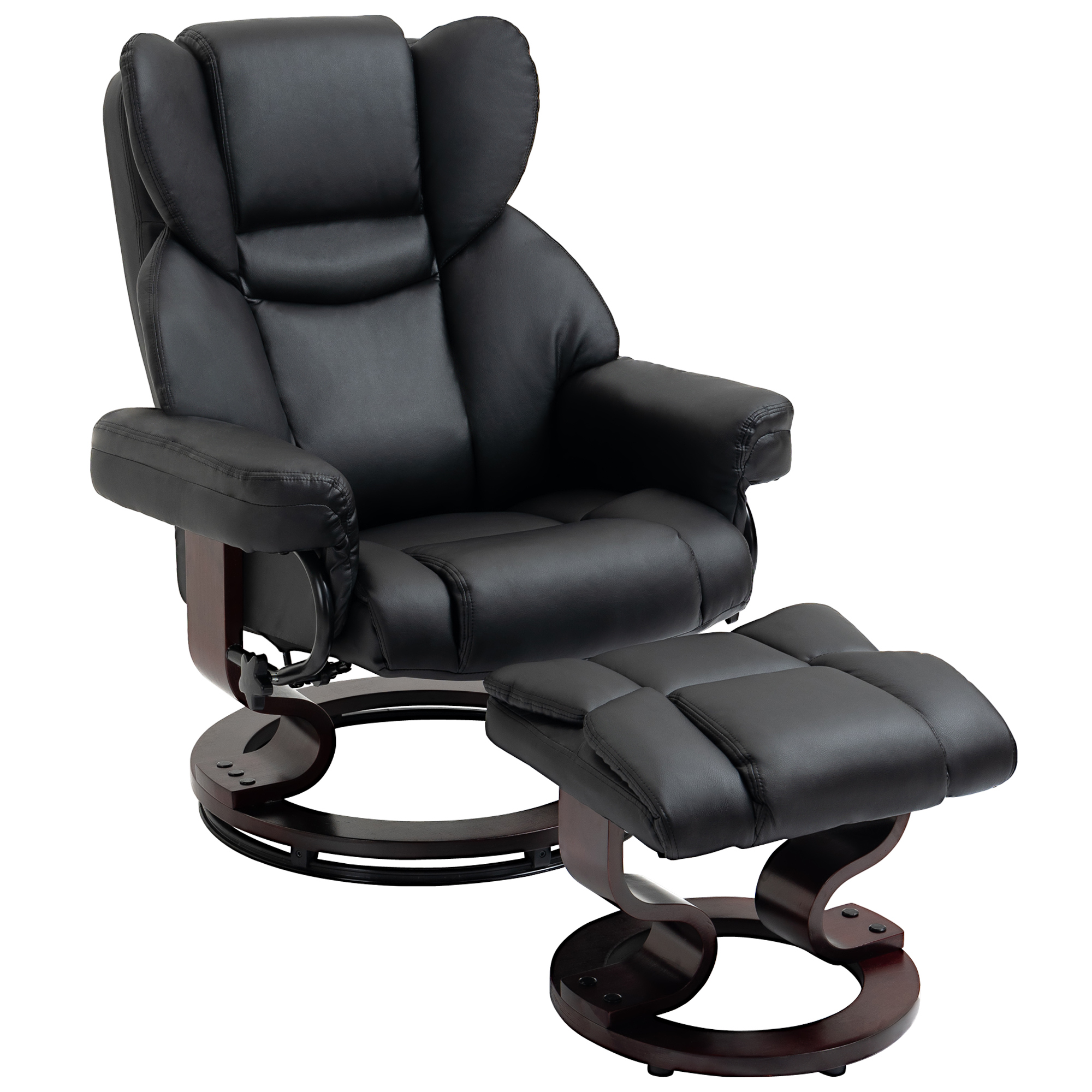 Relaxsessel mit Hocker, Liegefunktion, drehbar, bis 160 kg, Kunstleder, Metallrahmen, schwarz, 80 x 79 x 100 cm
